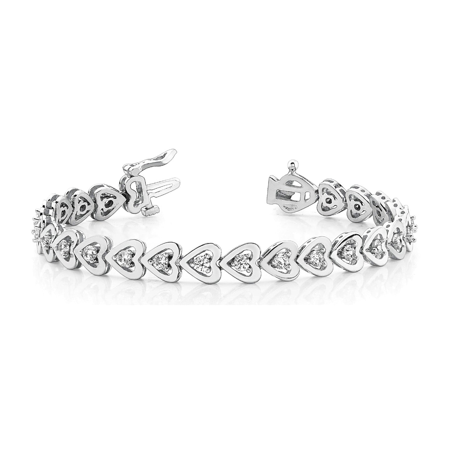 1.50 ctw Round Diamond Hearth Framed Tennis Bracelet - 14K White Gold - F-G Color VS1-VS2 Clarity