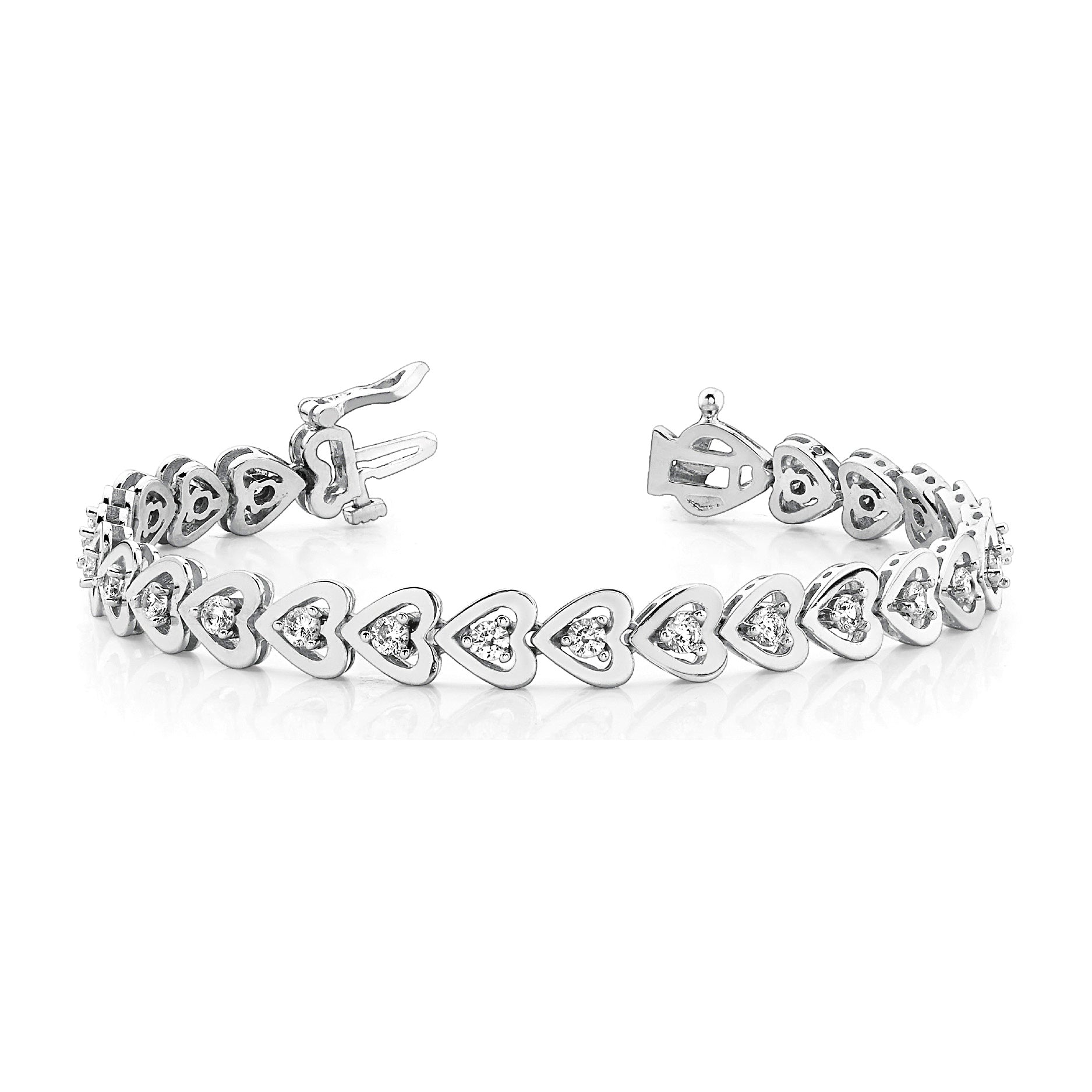 1.50 ctw Round Diamond Hearth Framed Tennis Bracelet - 14K White Gold - F-G Color VS1-VS2 Clarity