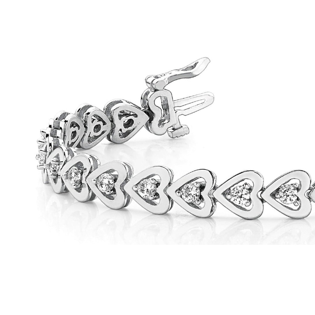 1.50 ctw Round Diamond Hearth Framed Tennis Bracelet - 14K White Gold - G-H Color SI1-SI2 Clarity