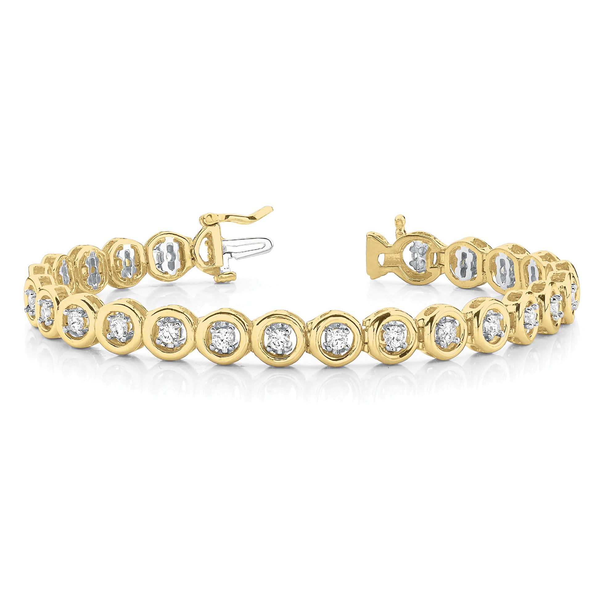 1.50 ctw Round Diamond Tennis Bracelet Four Prong Set - 18K Yellow Gold