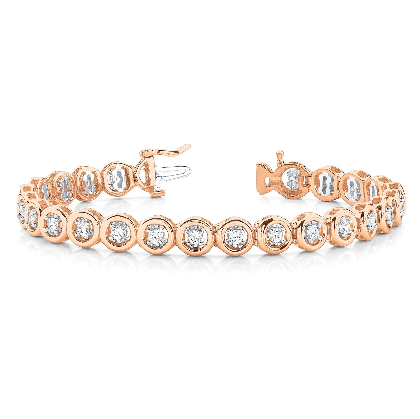 1.50 ctw Round Diamond Tennis Bracelet Four Prong Set - 18K Rose Gold