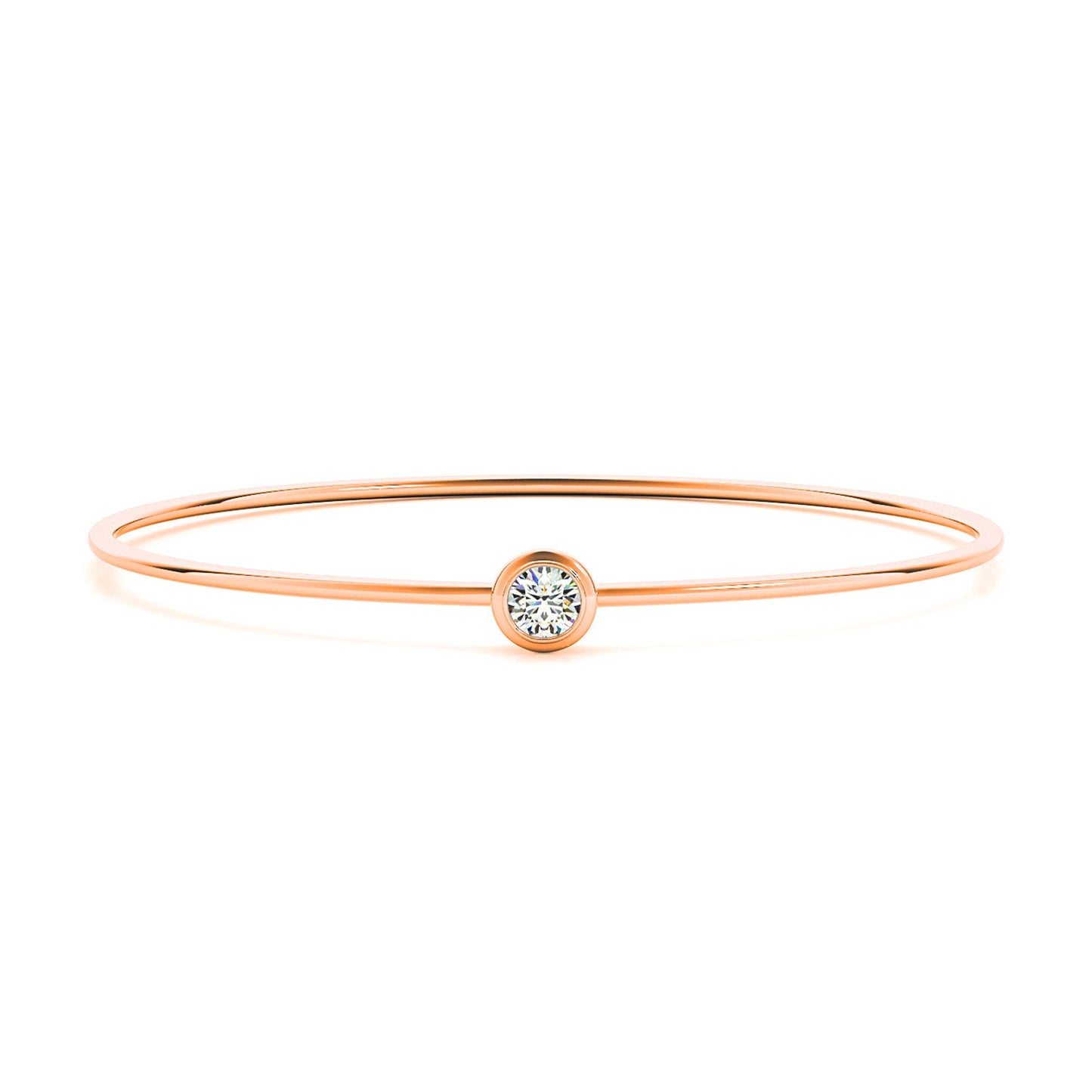 0.35 ct Single Diamond Bangle Bracelet Bezel Set - 18K Rose Gold