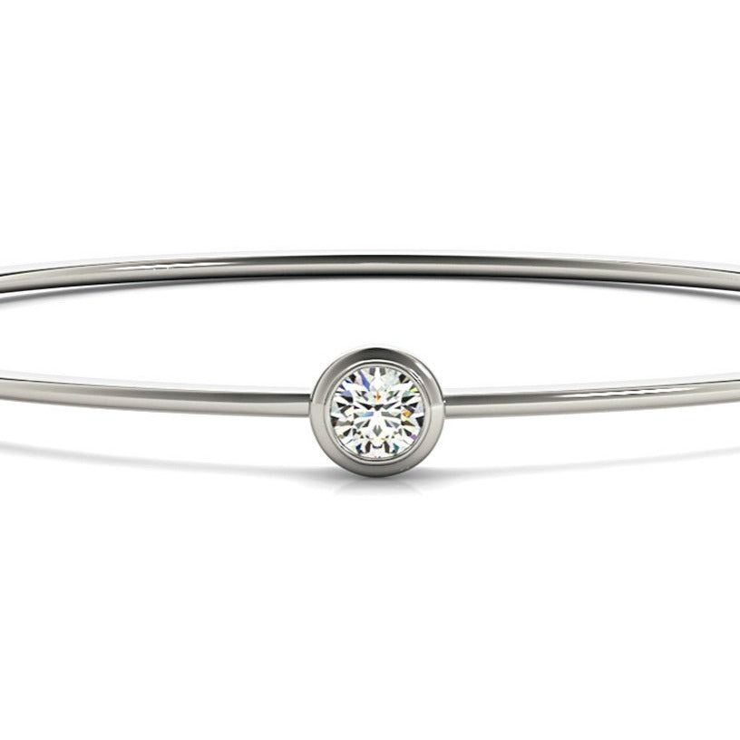 0.35 ct Single Diamond Bangle Bracelet Bezel Set - 14K Yellow Gold