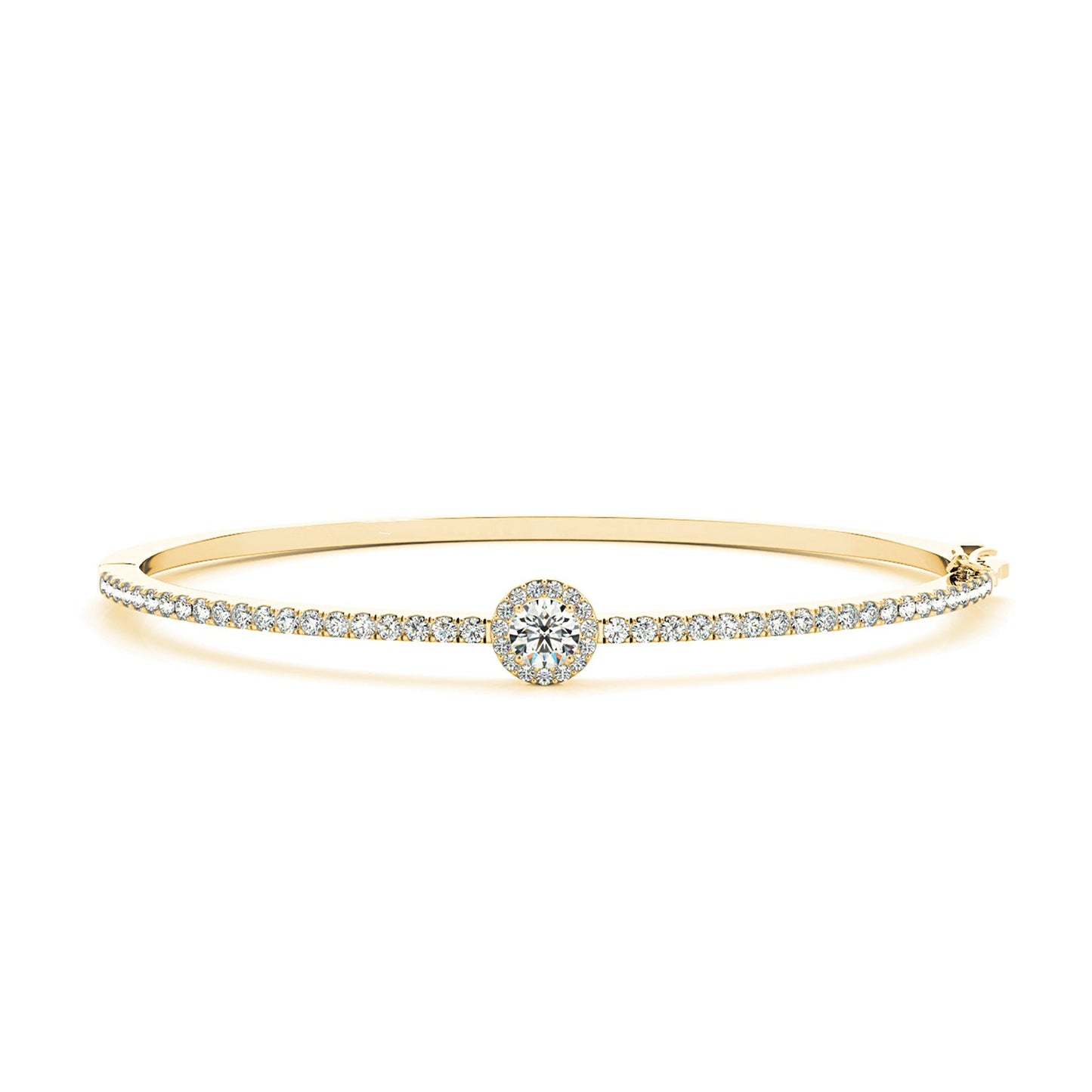 Halo Center 1.80 ctw Round Diamond Bangle Bracelet Pave Set - 18K Yellow Gold