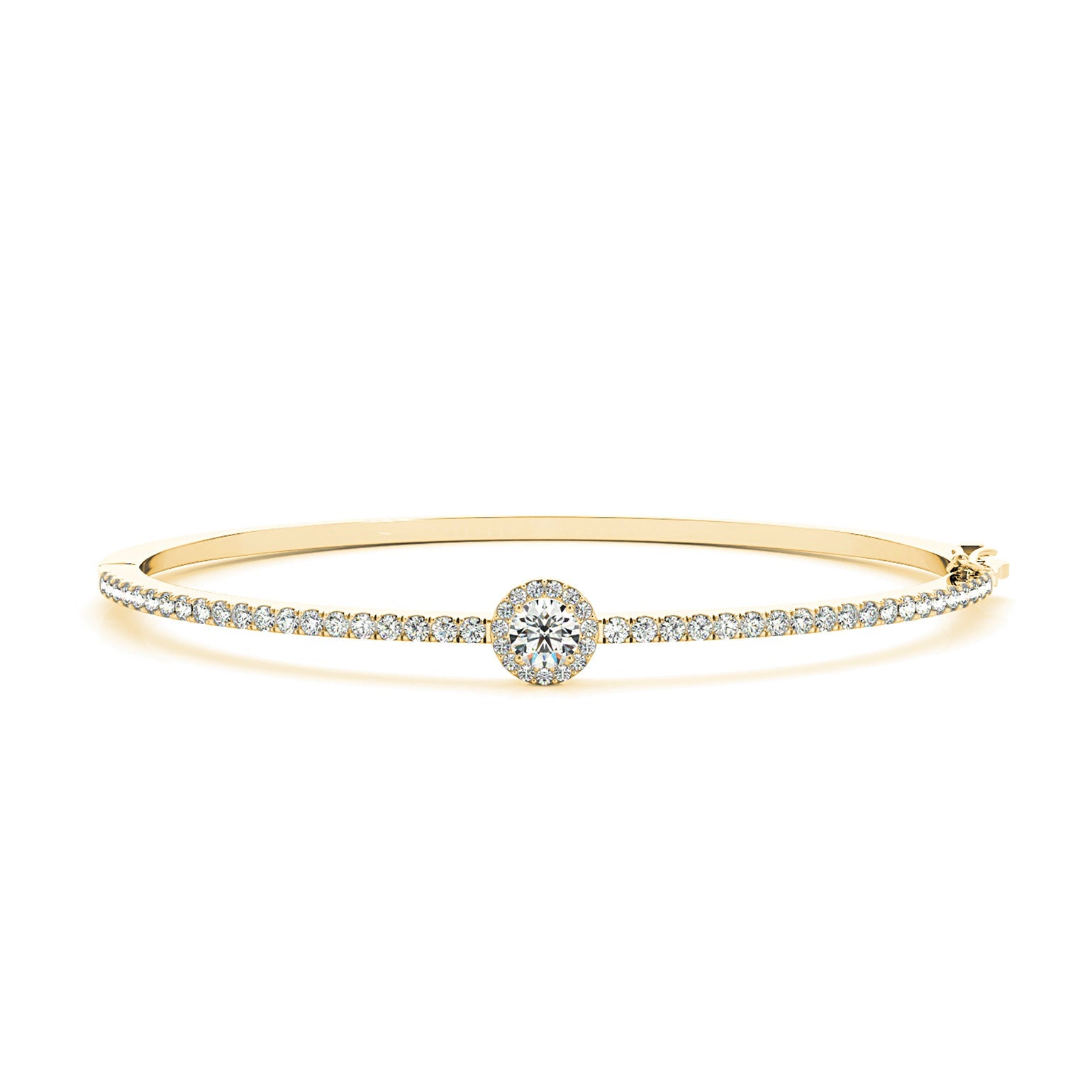 Halo Center 1.80 ctw Round Diamond Bangle Bracelet Pave Set - 18K Yellow Gold