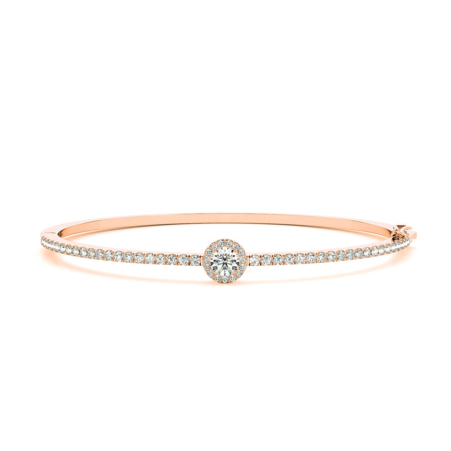Halo Center 1.80 ctw Round Diamond Bangle Bracelet Pave Set - 18K Rose Gold
