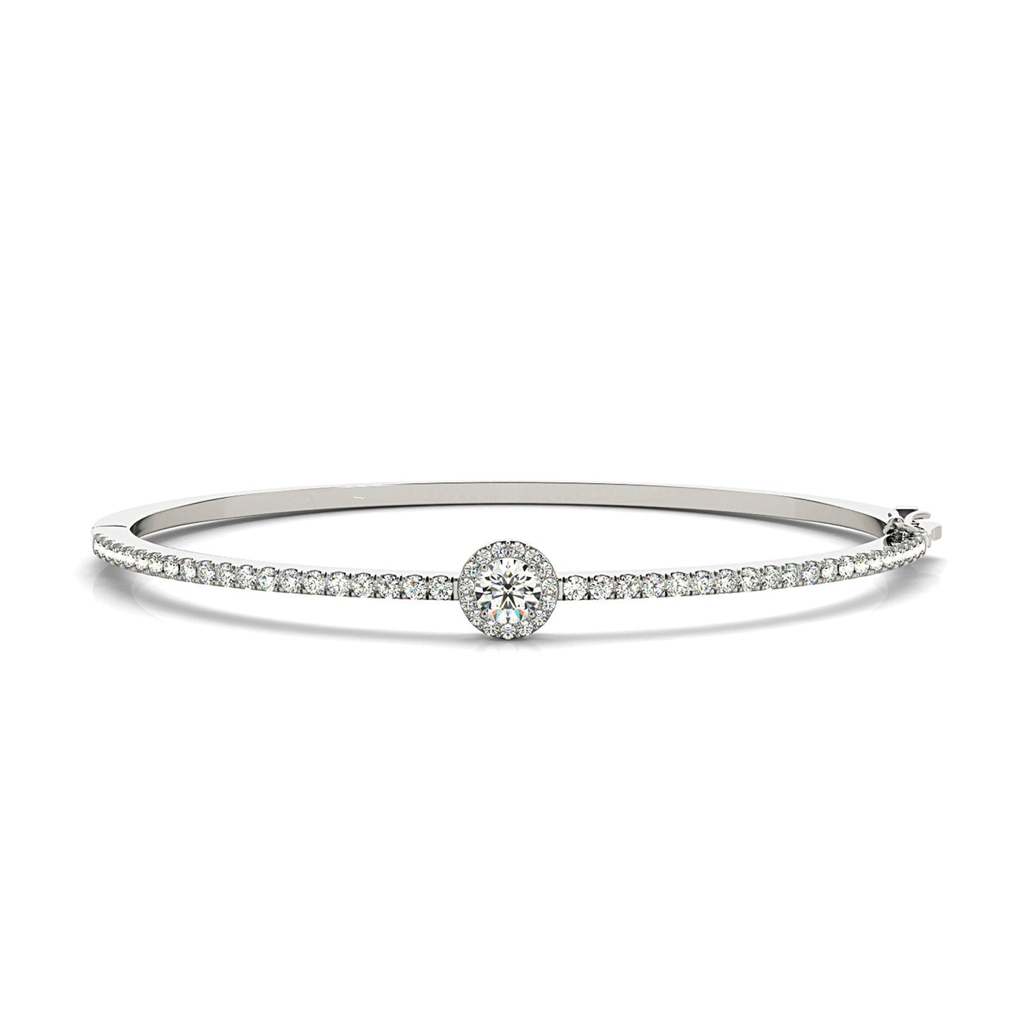 Halo Center 1.80 ctw Round Diamond Bangle Bracelet Pave Set - Platinum 950