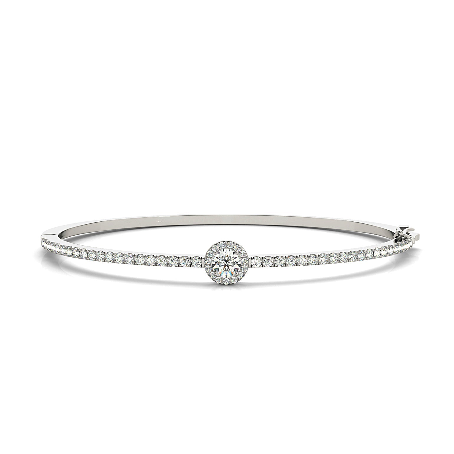 Halo Center 1.80 ctw Round Diamond Bangle Bracelet Pave Set - Platinum 950