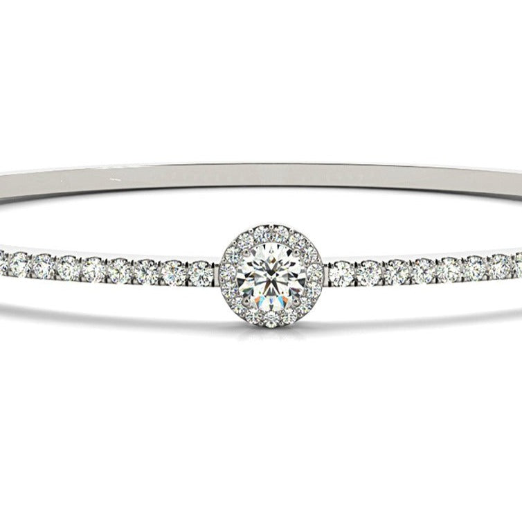 Halo Center 1.80 ctw Round Diamond Bangle Bracelet Pave Set - 14K Yellow Gold