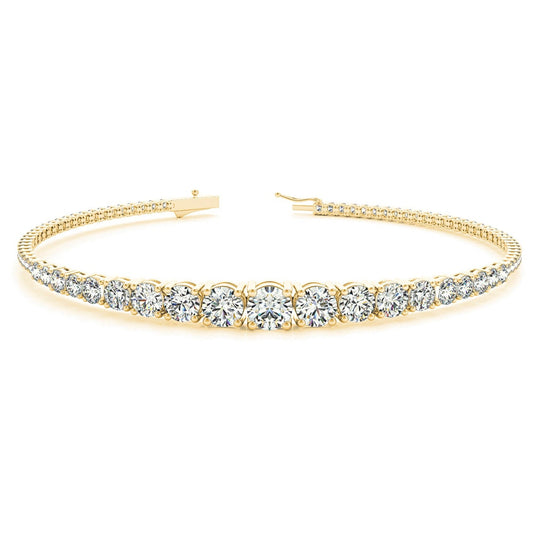 Graduated 2.87 ctw Round Diamond Tennis Bracelet Four Prong Set - 18K Yellow Gold