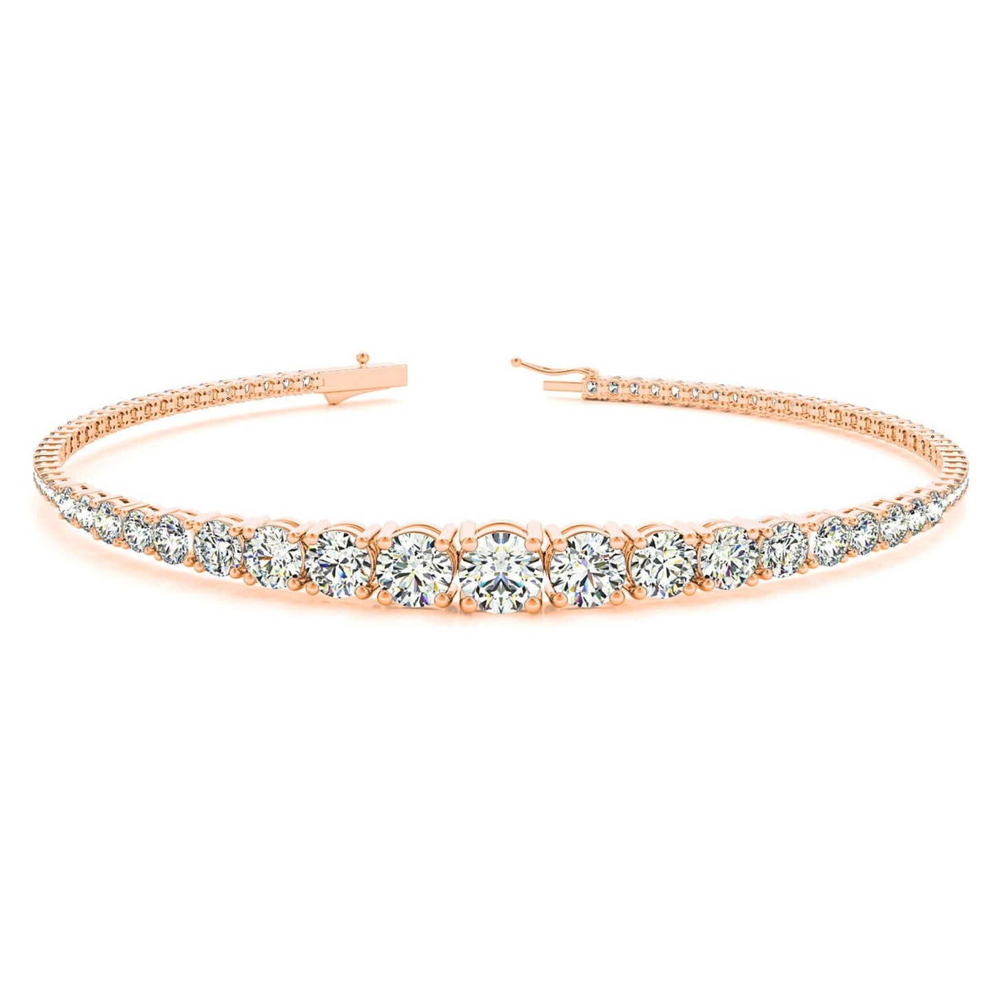 Graduated 2.87 ctw Round Diamond Tennis Bracelet Four Prong Set - 18K Rose Gold