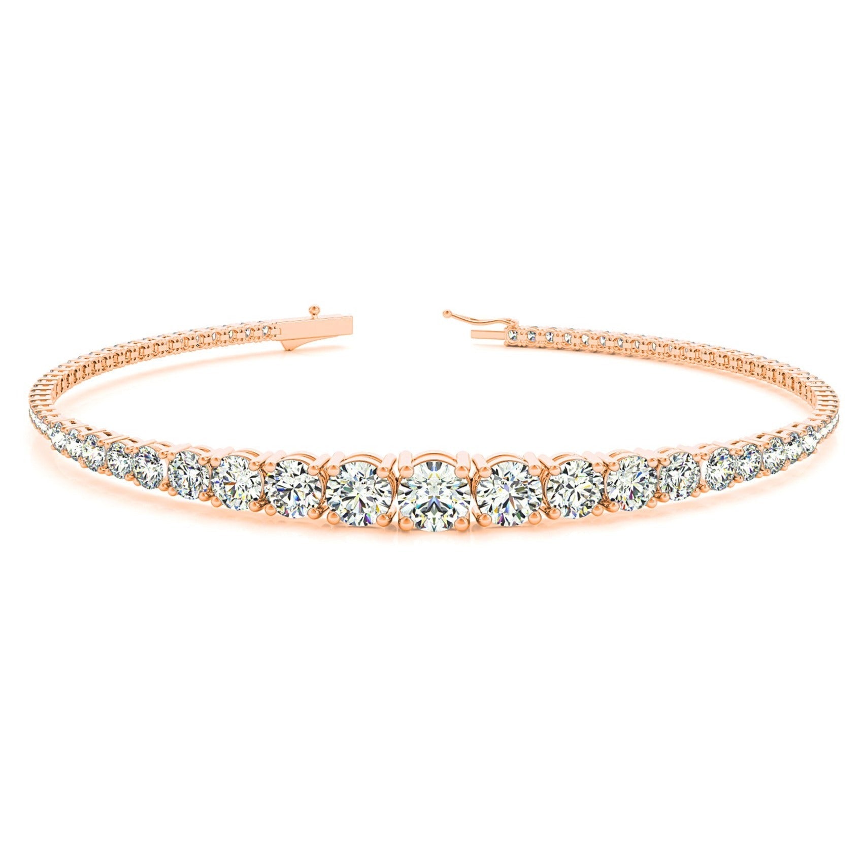 Graduated 2.87 ctw Round Diamond Tennis Bracelet Four Prong Set - 18K Rose Gold