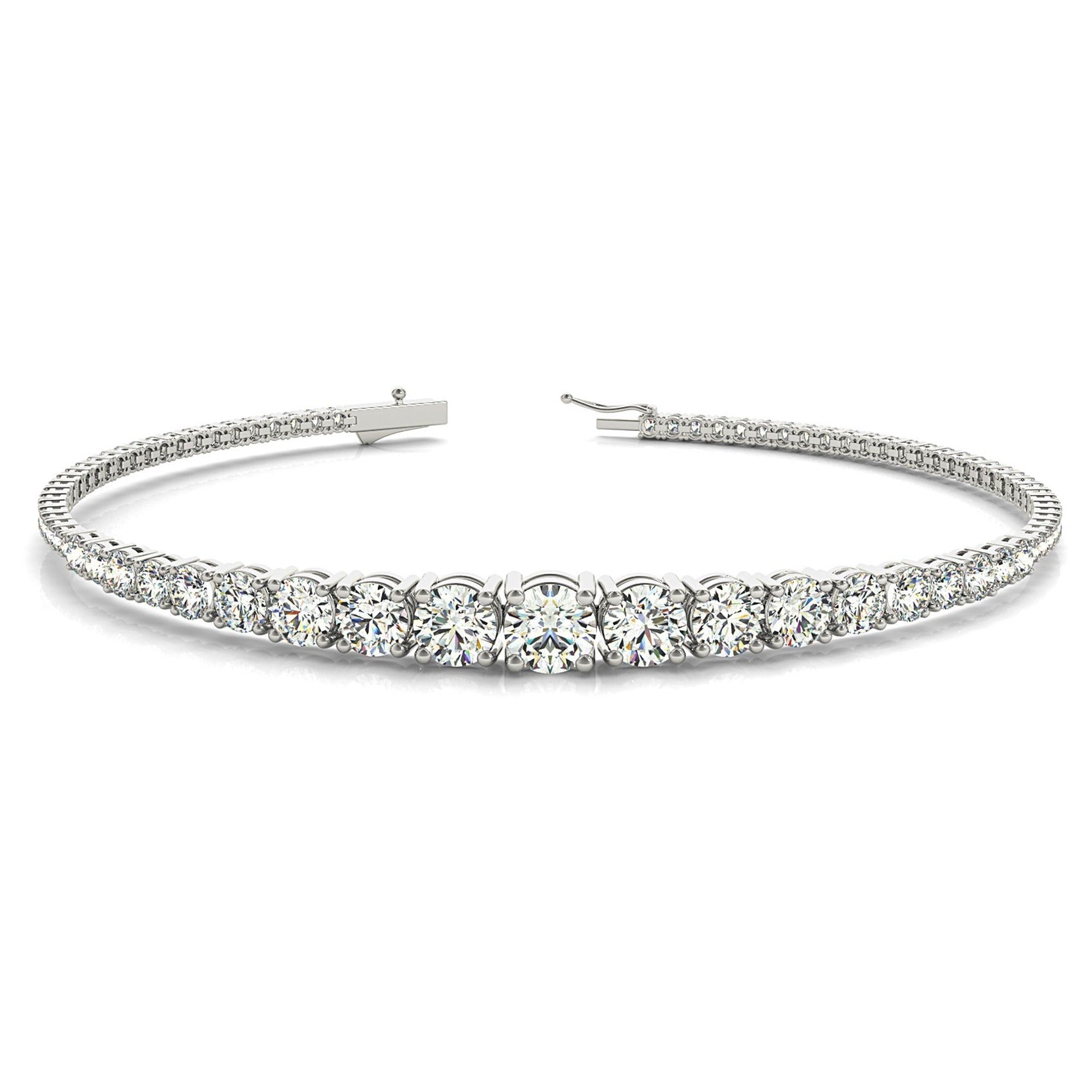 Graduated 2.87 ctw Round Diamond Tennis Bracelet Four Prong Set - Platinum 950