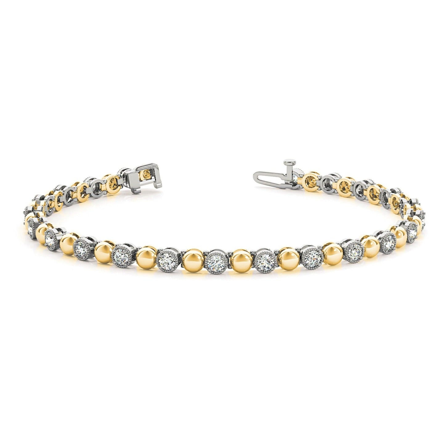 0.70 ctw Round Diamond Tennis Bracelet Milgrain & Gold Balls - 18K Yellow Gold