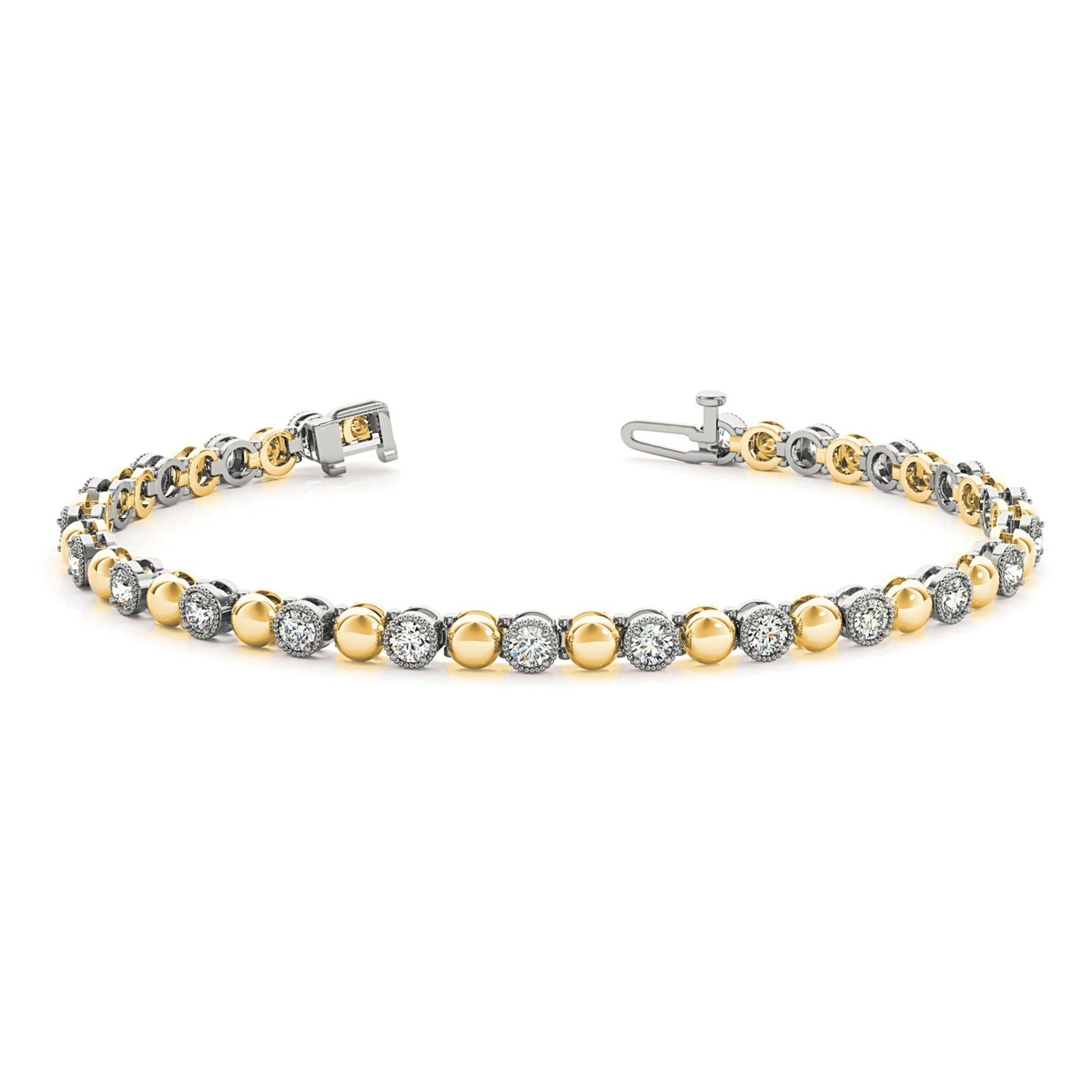 0.70 ctw Round Diamond Tennis Bracelet Milgrain & Gold Balls - 18K Yellow Gold