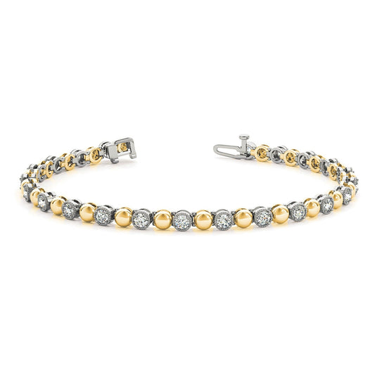 0.70 ctw Round Diamond Tennis Bracelet Milgrain & Gold Balls - 18K Yellow Gold