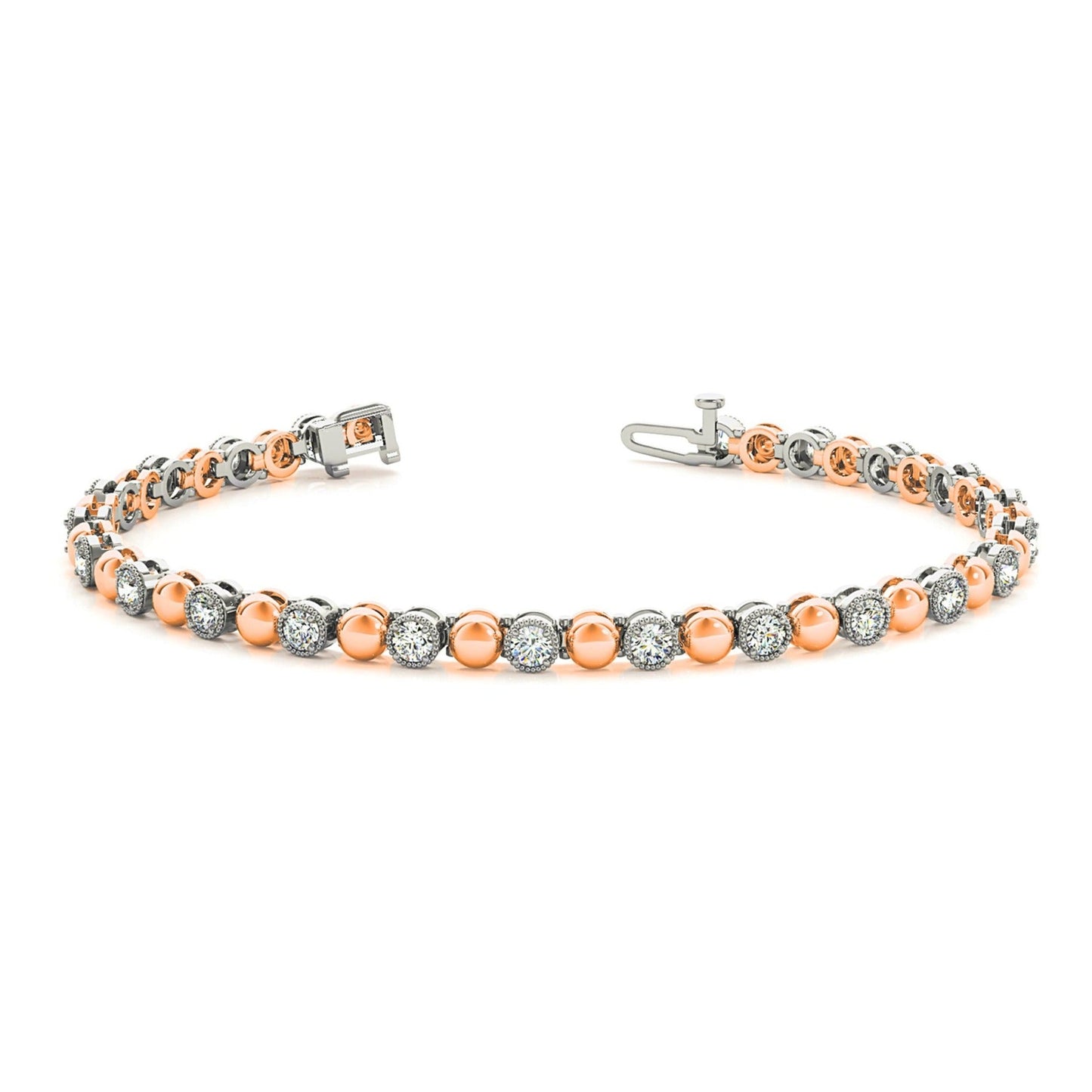 0.70 ctw Round Diamond Tennis Bracelet Milgrain & Gold Balls - 18K Rose Gold