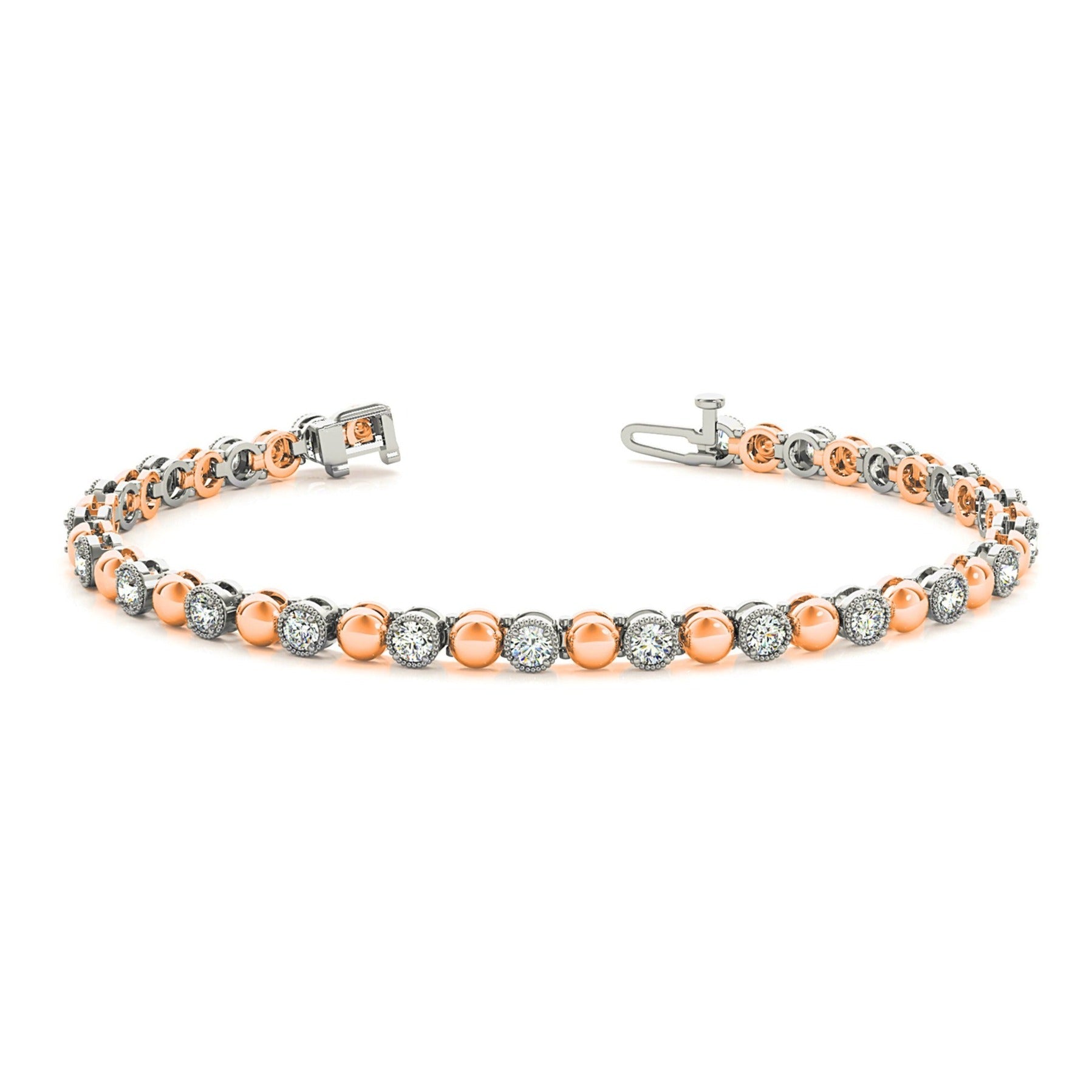 0.70 ctw Round Diamond Tennis Bracelet Milgrain & Gold Balls - 18K Rose Gold
