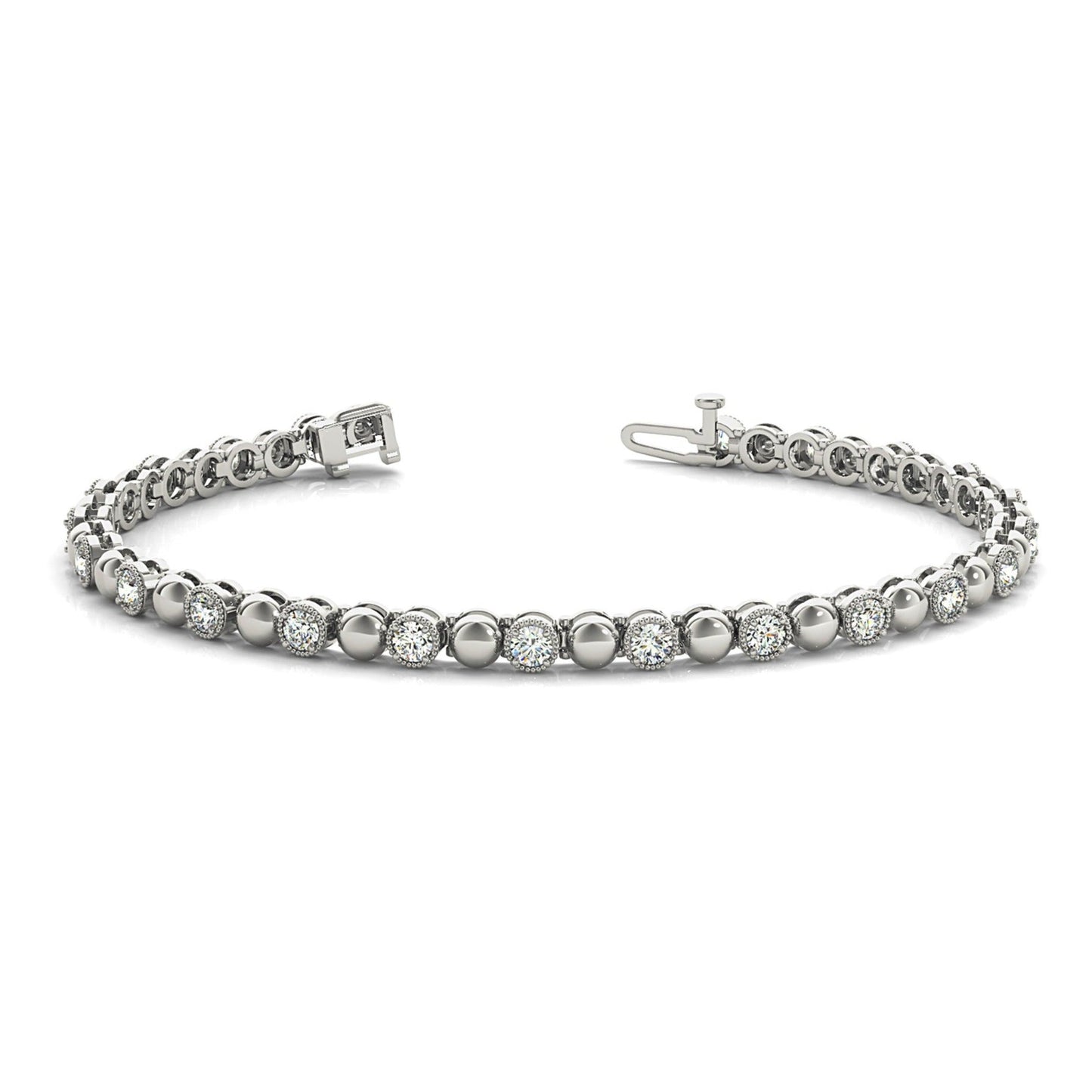 0.70 ctw Round Diamond Tennis Bracelet Milgrain & Gold Balls - Platinum 950