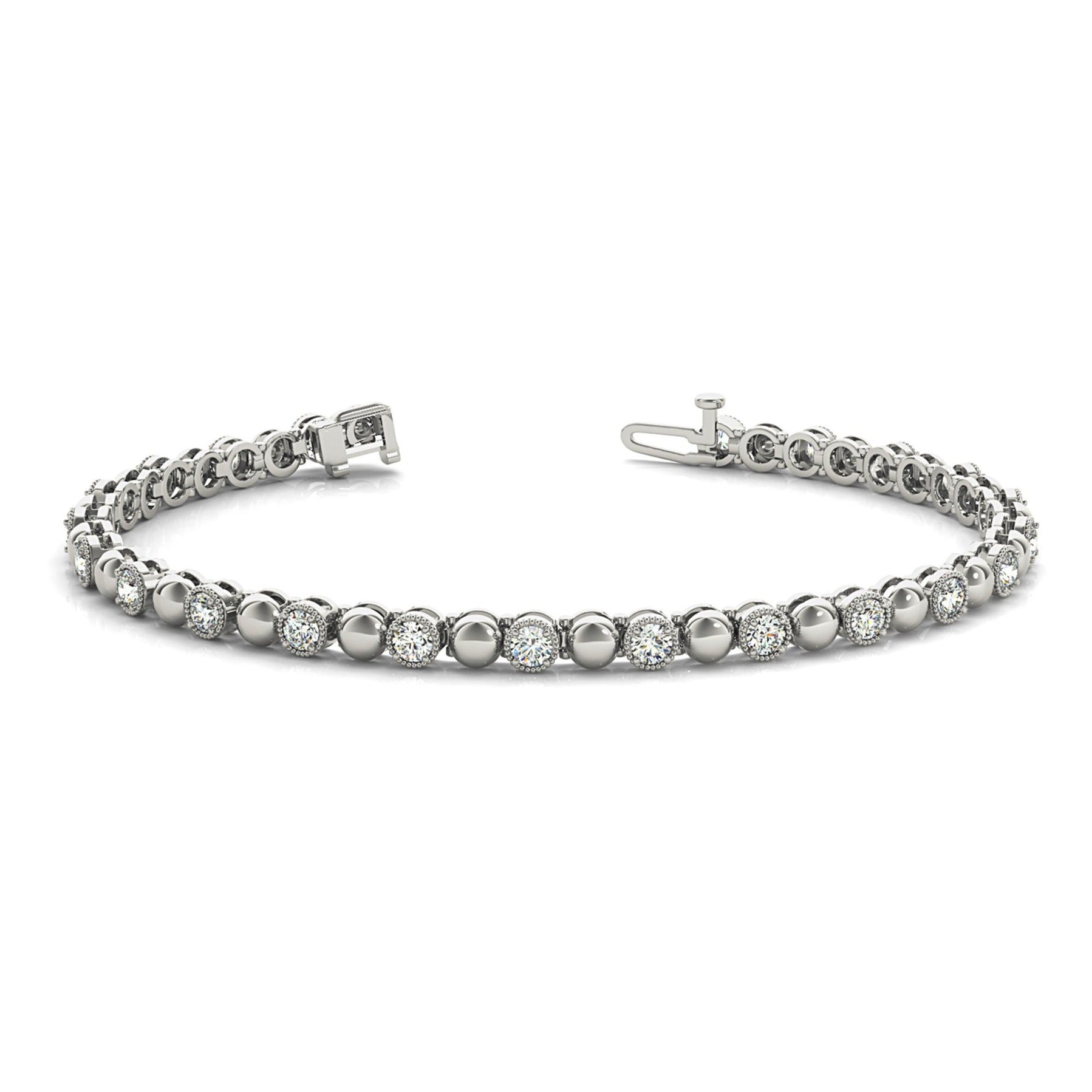 0.70 ctw Round Diamond Tennis Bracelet Milgrain & Gold Balls - Platinum 950