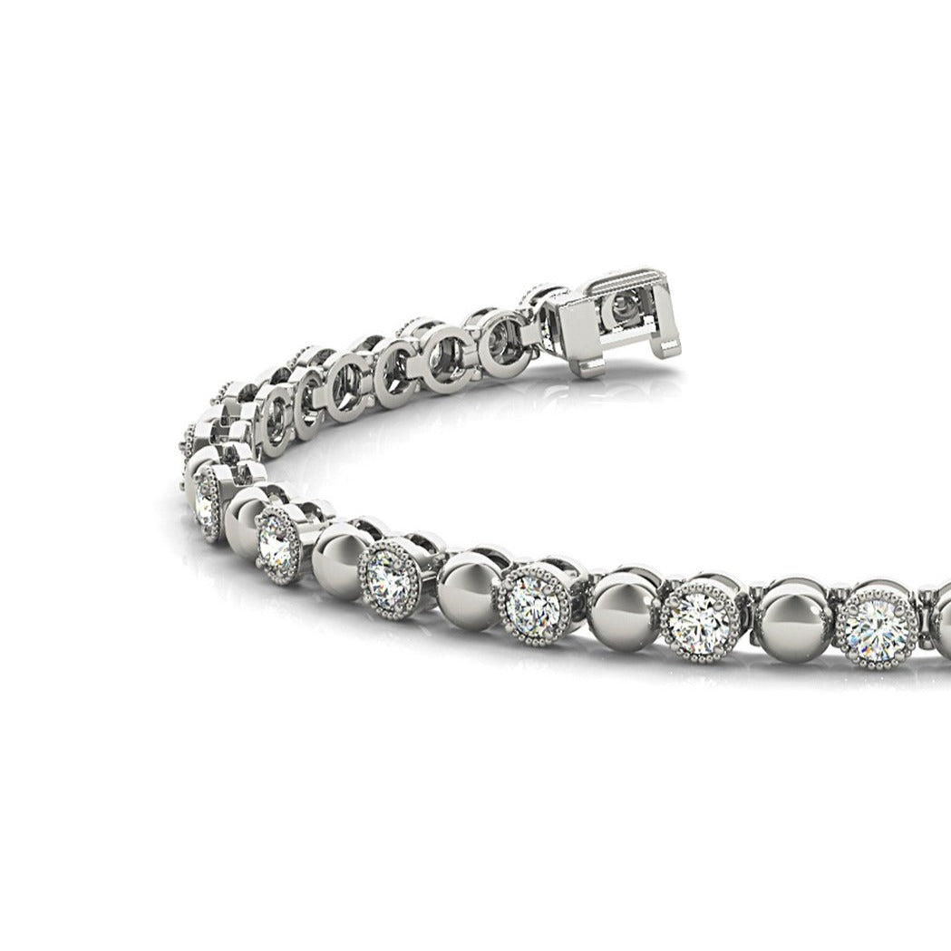 0.70 ctw Round Diamond Tennis Bracelet Milgrain & Gold Balls - 14K Yellow Gold