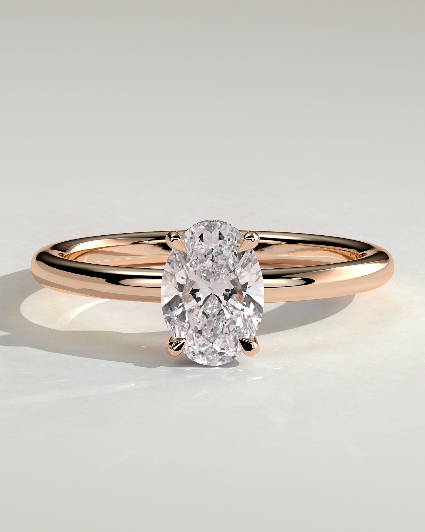 Emma - Classic Oval Claw Solitaire with Hidden Halo Engagement Ring - Rose Gold - Rose Gold