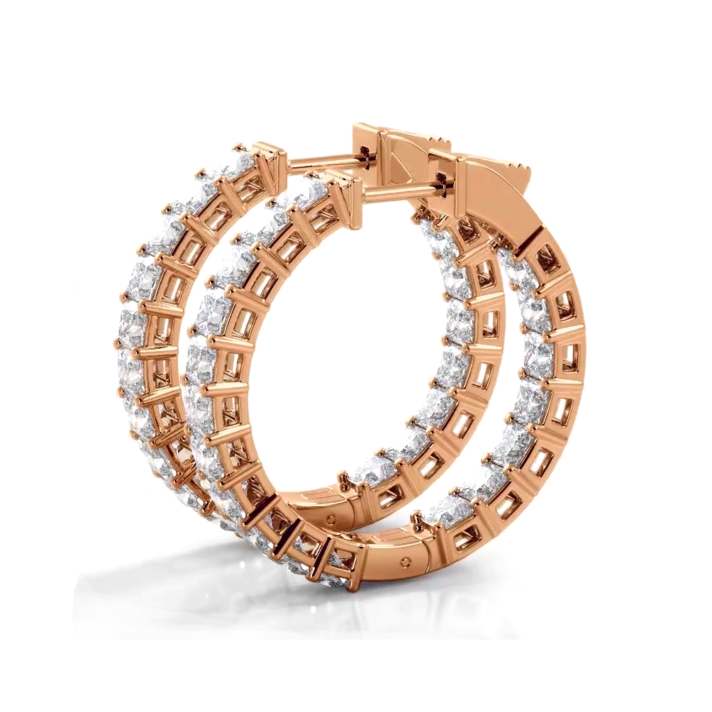 Classic 5.50 ctw. Princess Cut Diamond Hoop Earrings - 14K Rose Gold - E-F Color VS1-VS2 Clarity