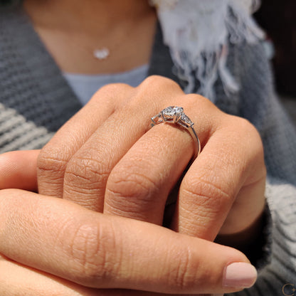 3 Stone Engagement Ring With Oval and Pear Cut Diamond