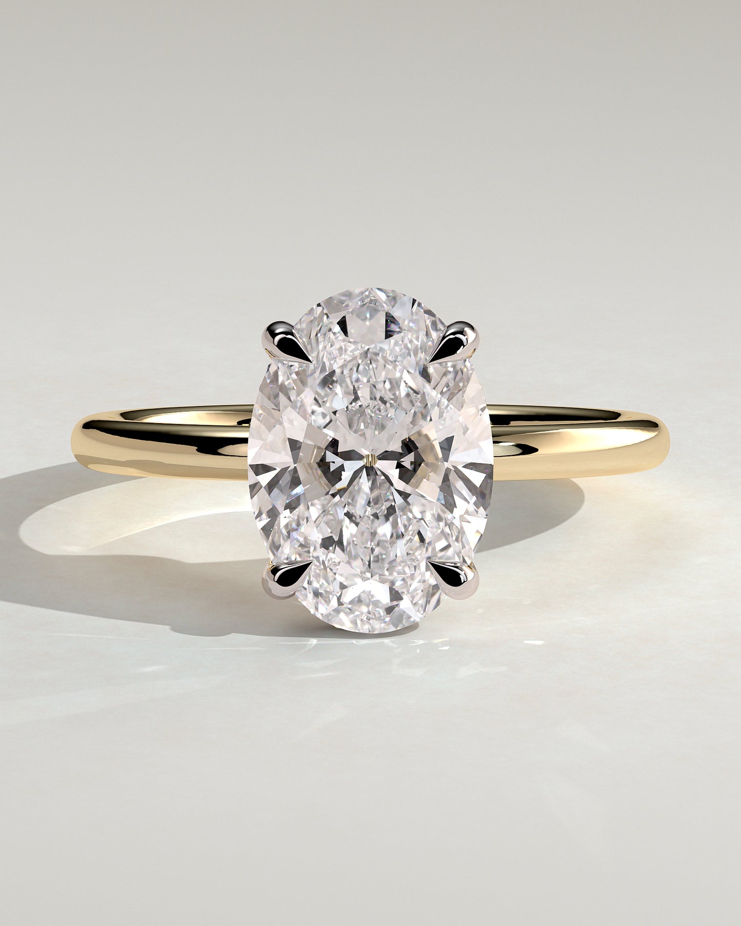 Emma - Classic Oval Claw Solitaire with Hidden Halo Engagement Ring - Yellow Two-Tone - Yellow Two-Tone