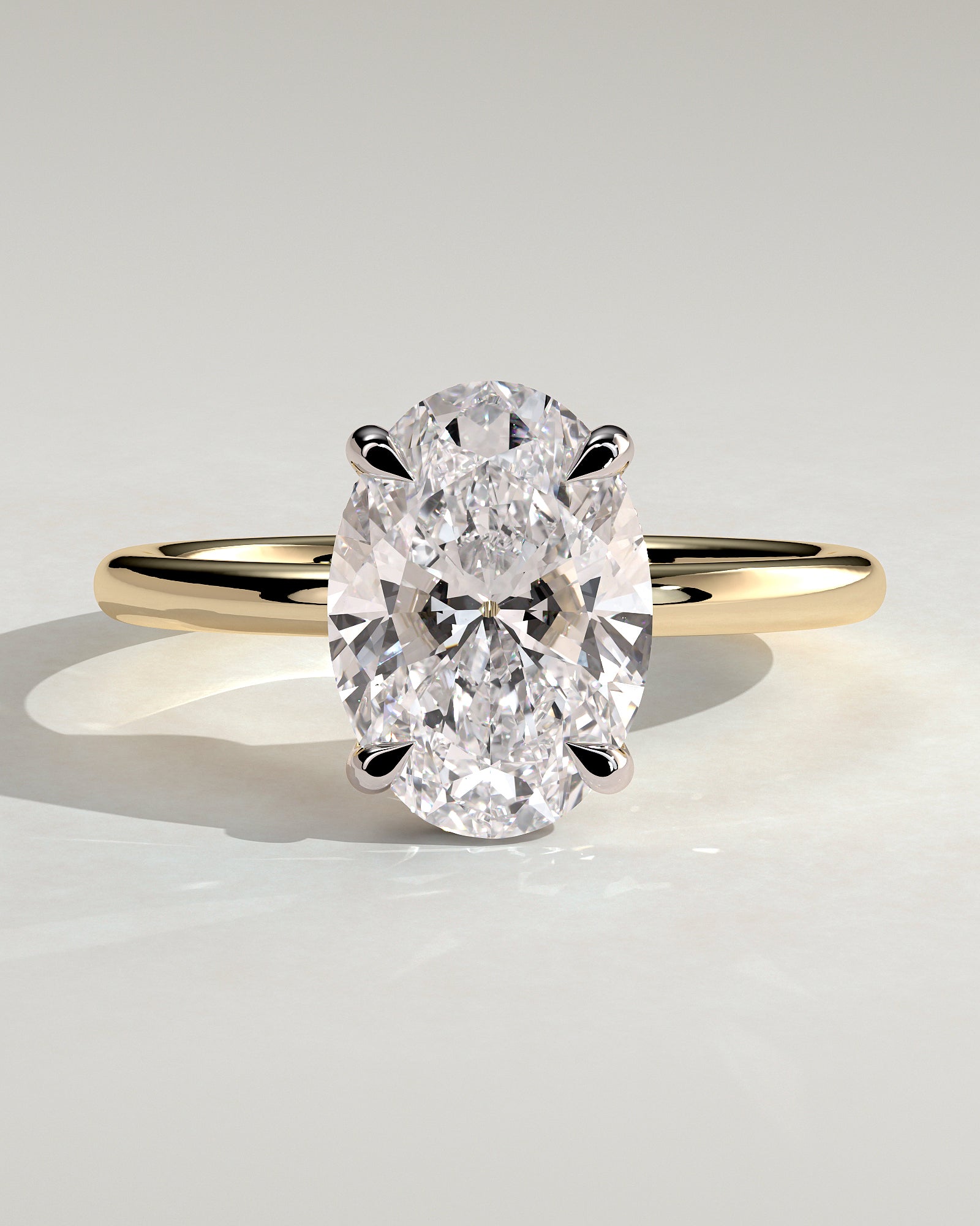 Emma - Classic Oval Claw Solitaire with Hidden Halo Engagement Ring - Yellow Two-Tone - Yellow Two-Tone