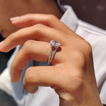 Oval Shaped Engagement Ring with Split Pave Band