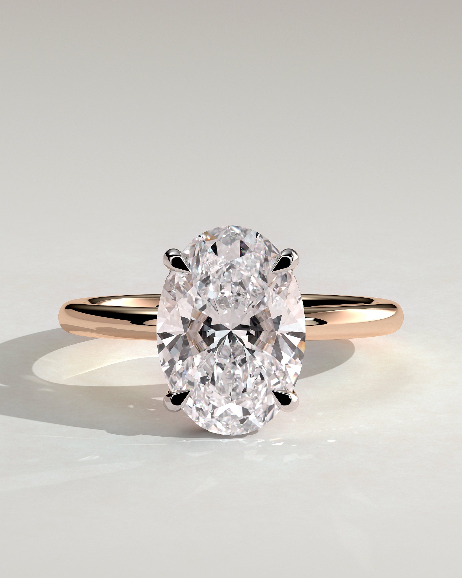 Emma  Oval Solitaire with Hidden Halo - 4ct Rose Gold/White Gold