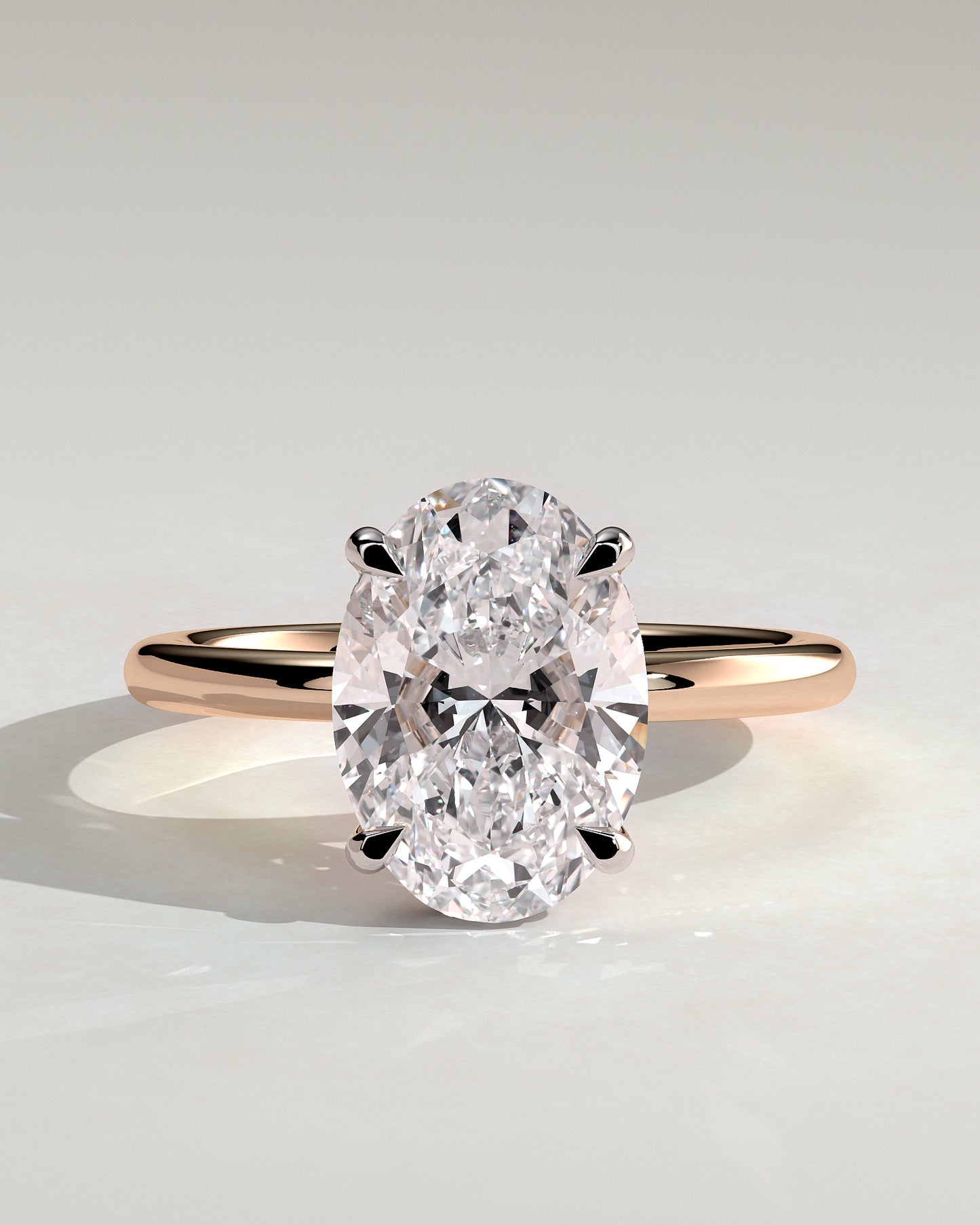 Emma - Classic Oval Claw Solitaire with Hidden Halo Engagement Ring - Rose Two-Tone - Rose Two-Tone
