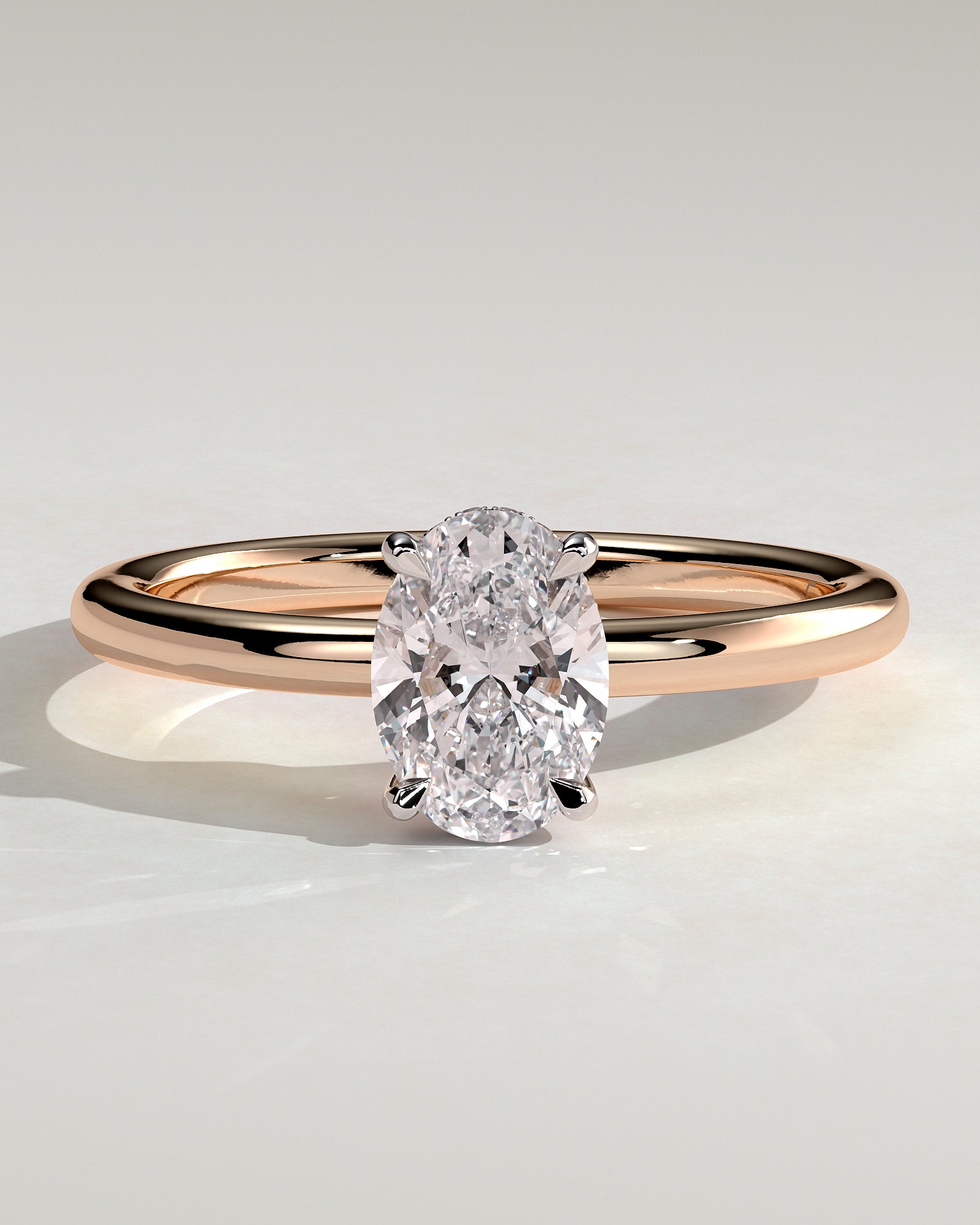 Emma - Classic Oval Claw Solitaire with Hidden Halo Engagement Ring - Rose Two-Tone - Rose Two-Tone