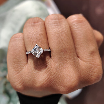 Asscher Cut Engagement Ring With Hidden Halo Design