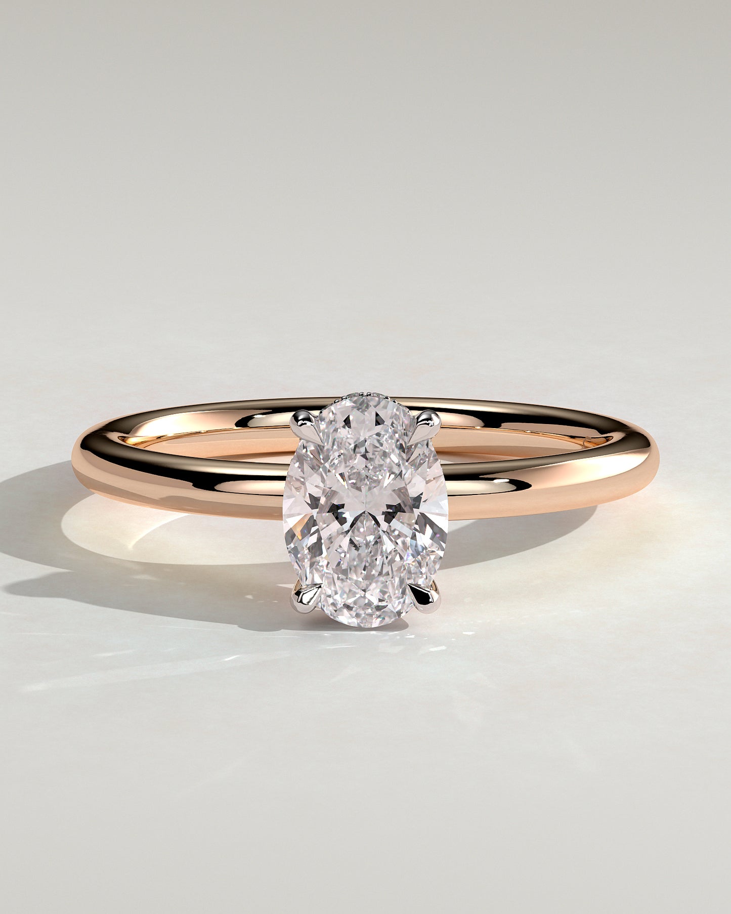 Emma  Oval Solitaire with Hidden Halo - 1ct Rose Gold/White Gold