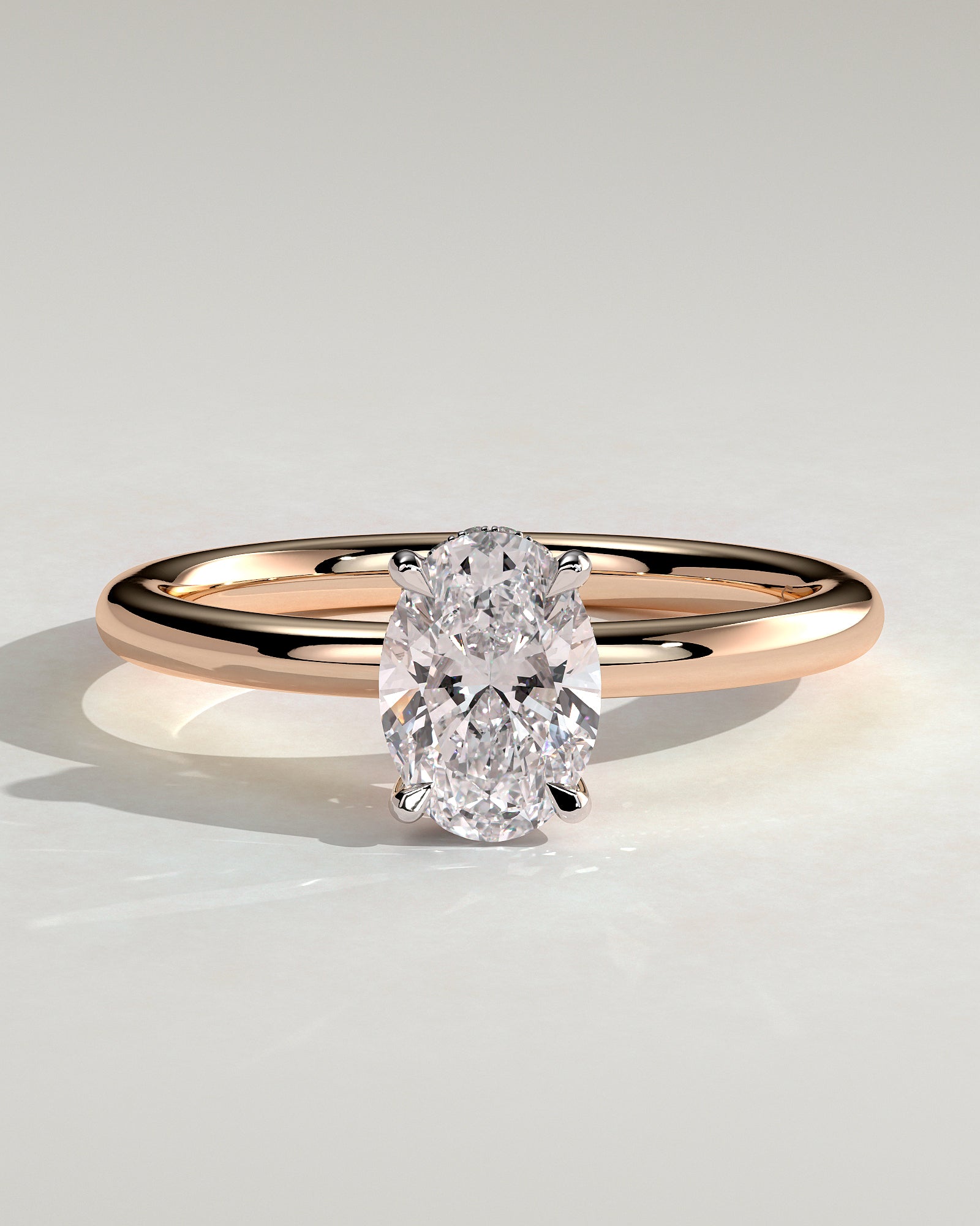 Emma - Classic Oval Claw Solitaire with Hidden Halo Engagement Ring - Rose Two-Tone - Rose Two-Tone
