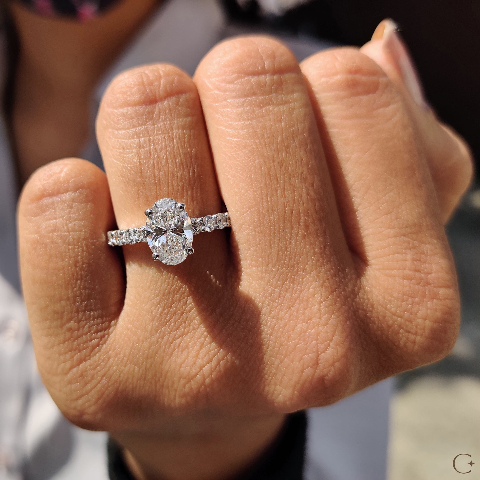 Oval Pave Engagement Ring In Hidden Halo Style