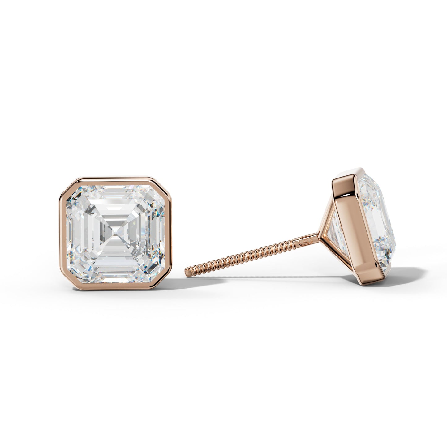 Asscher Diamond Stud Earrings With Martini Bezel Set - 1/2 - 18K Rose Gold