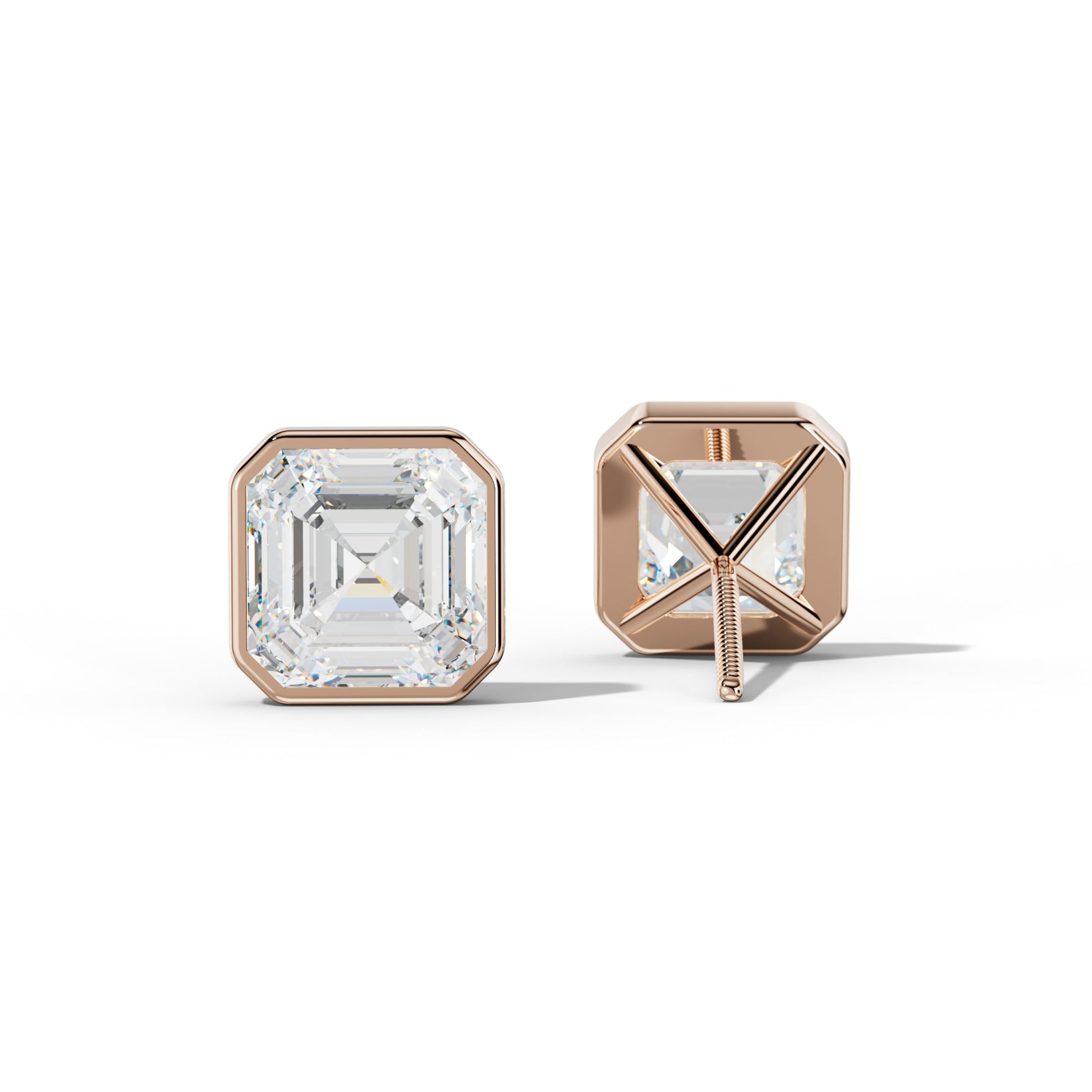 Asscher Diamond Stud Earrings With Martini Bezel Set - 1/2 - Platinum 950