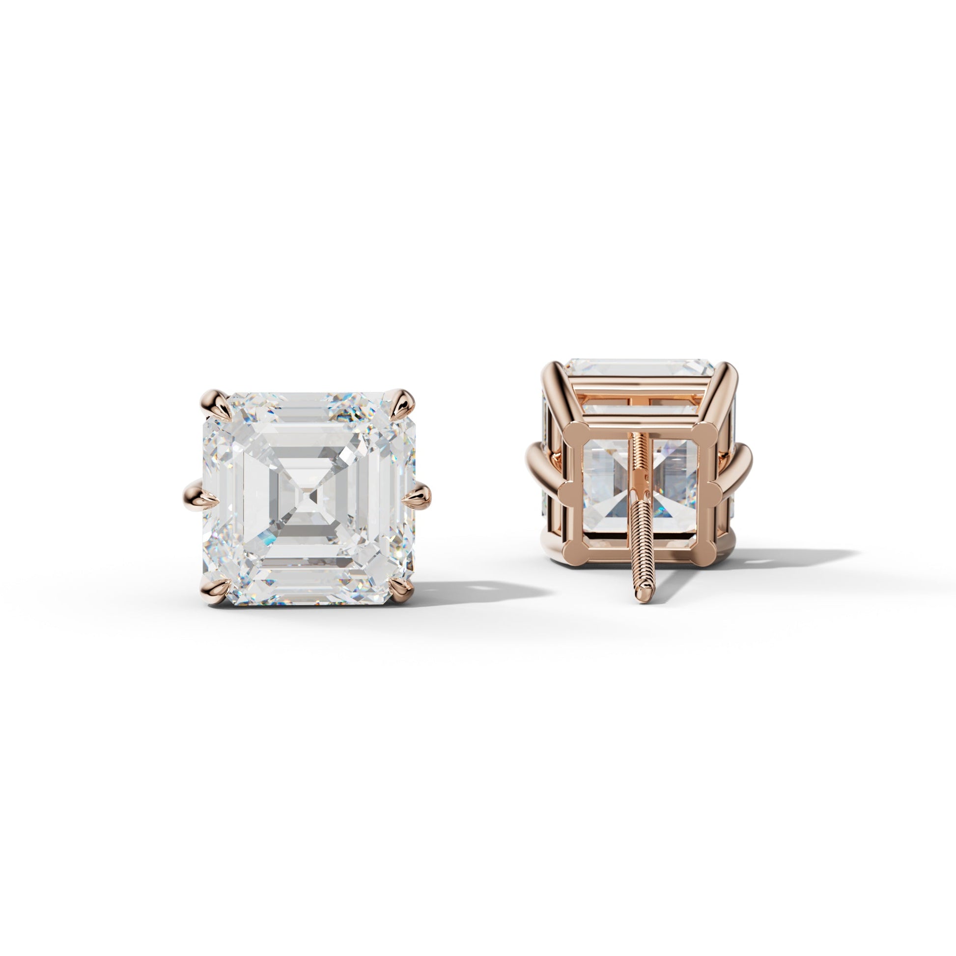 Asscher Diamond Stud Earrings With Six Prongs - 1/2 - Platinum 950