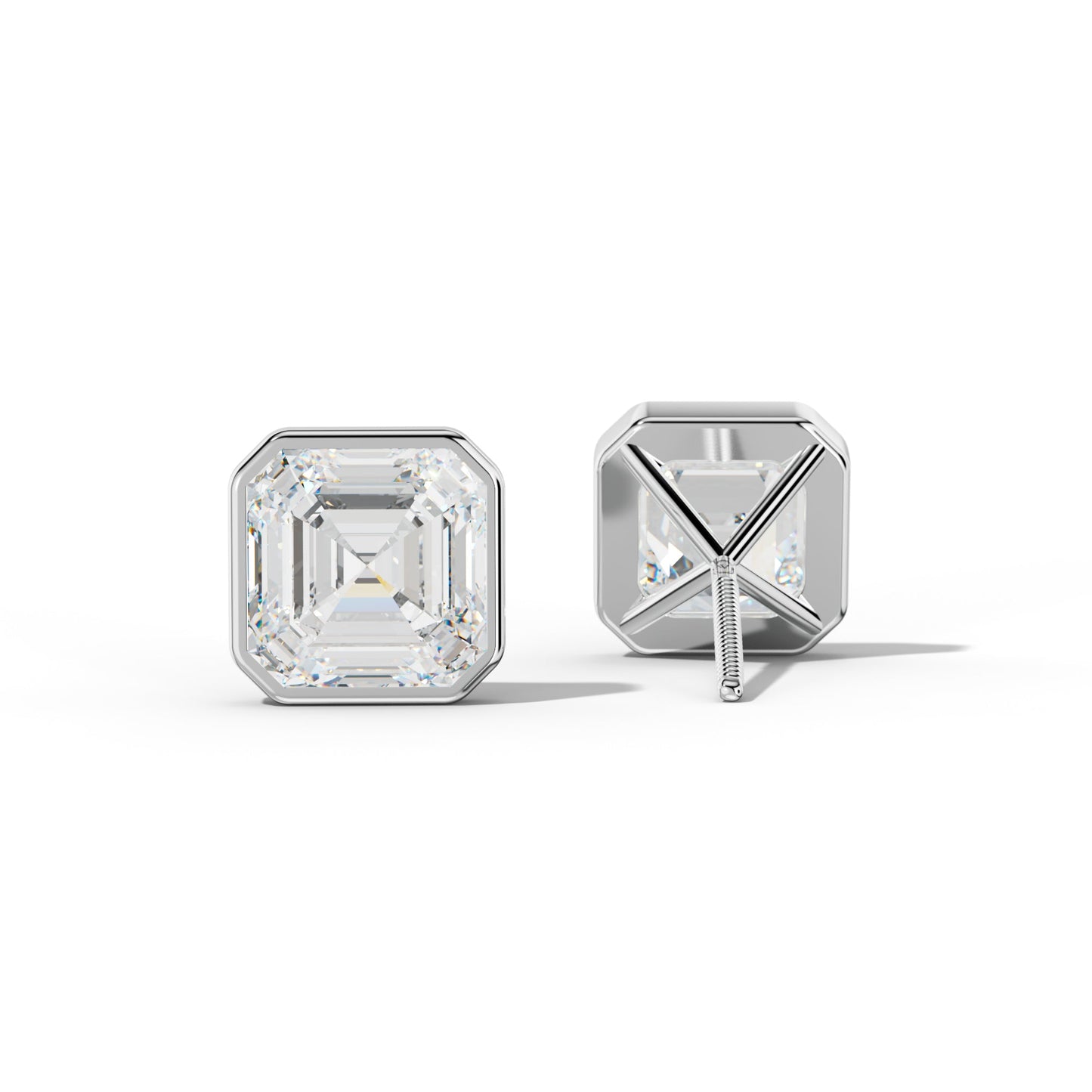 Asscher Diamond Stud Earrings With Martini Bezel Set - 1/2 - 14K Yellow Gold