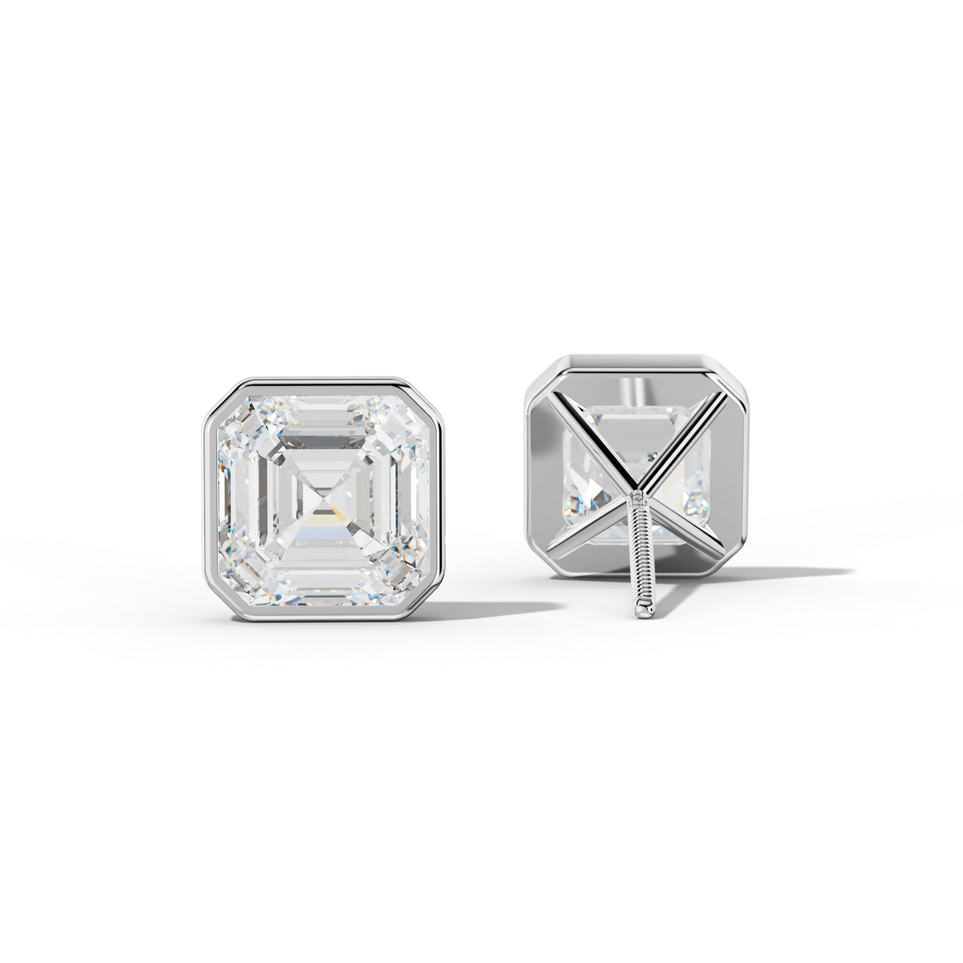 Asscher Diamond Stud Earrings With Martini Bezel Set - 1/2 - 14K Yellow Gold