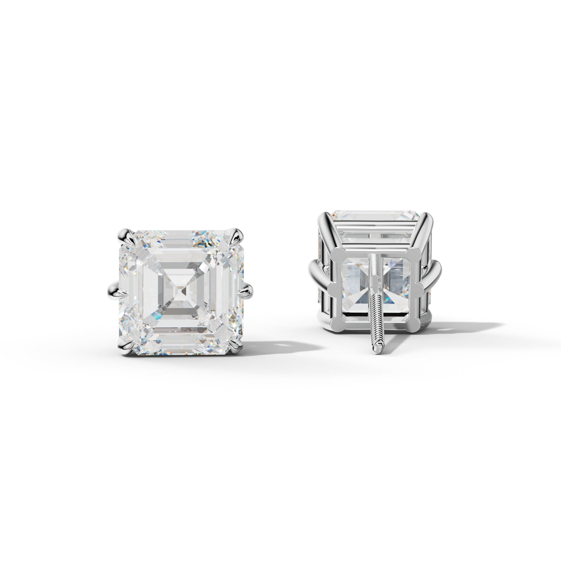 Asscher Diamond Stud Earrings With Six Prongs - 1/2 - 14K Yellow Gold