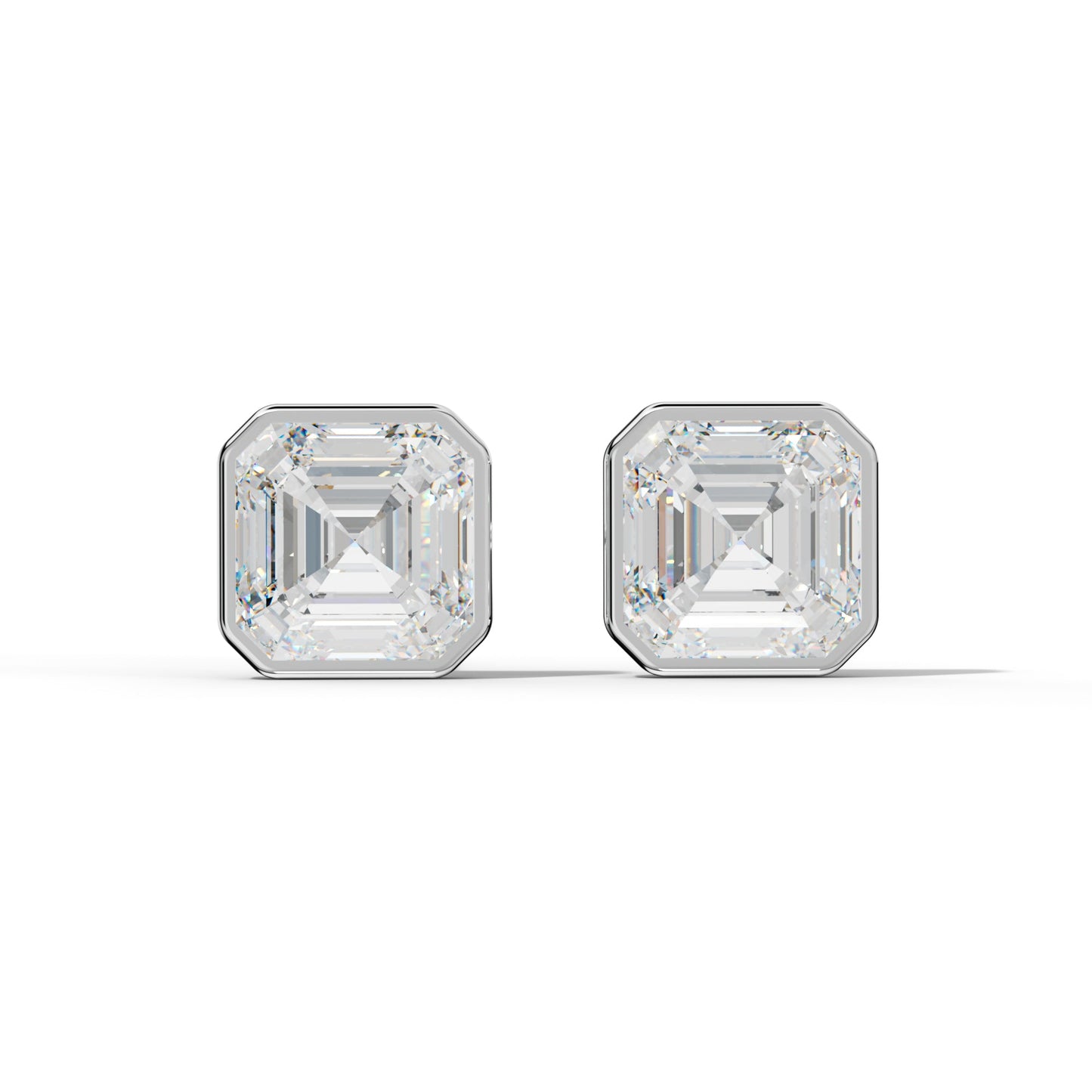 Asscher Diamond Stud Earrings With Martini Bezel Set - 1/2 - 14K Rose Gold