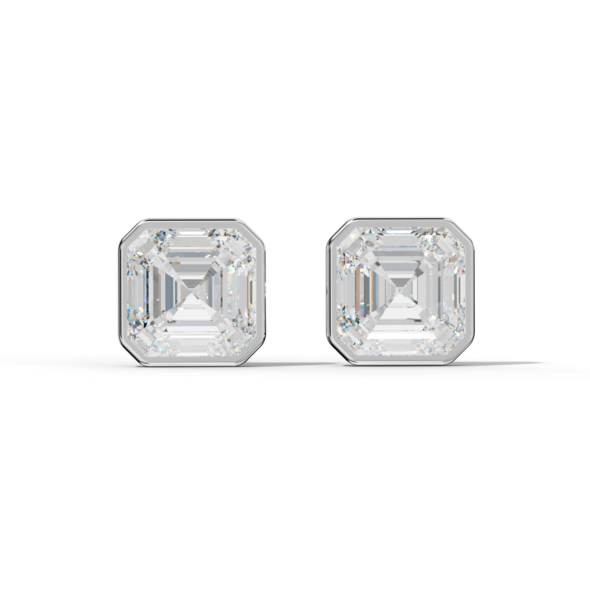 Asscher Diamond Stud Earrings With Martini Bezel Set - 1/2 - 14K Rose Gold