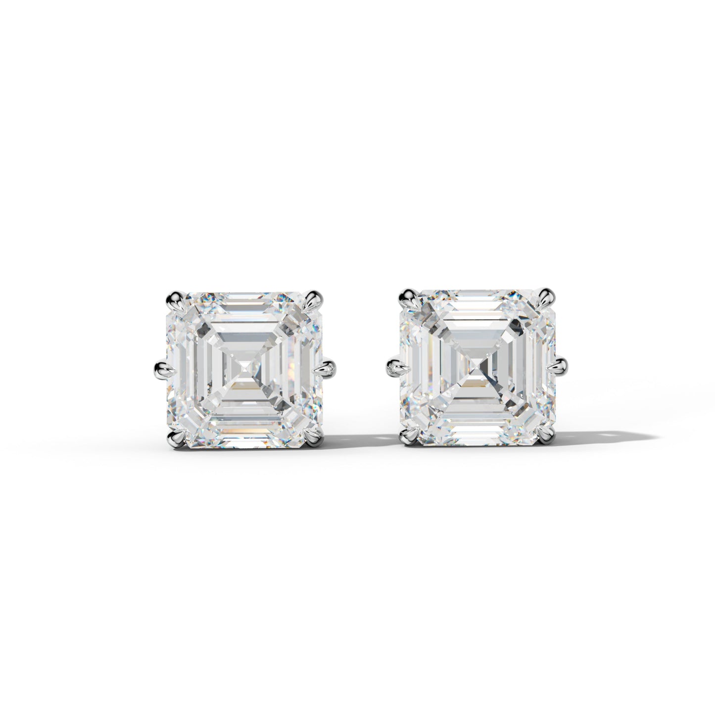 Asscher Diamond Stud Earrings With Six Prongs - 1/2 - 14K Rose Gold