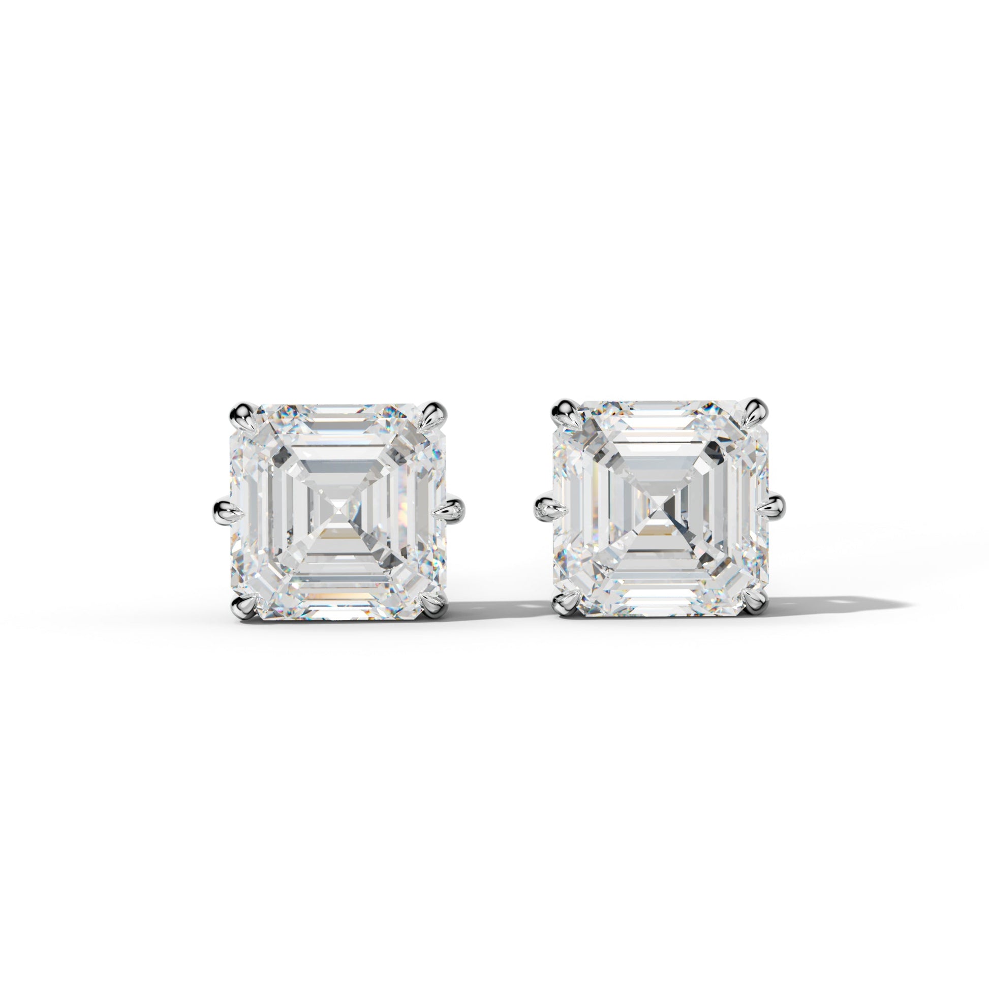 Asscher Diamond Stud Earrings With Six Prongs - 1/2 - 14K Rose Gold