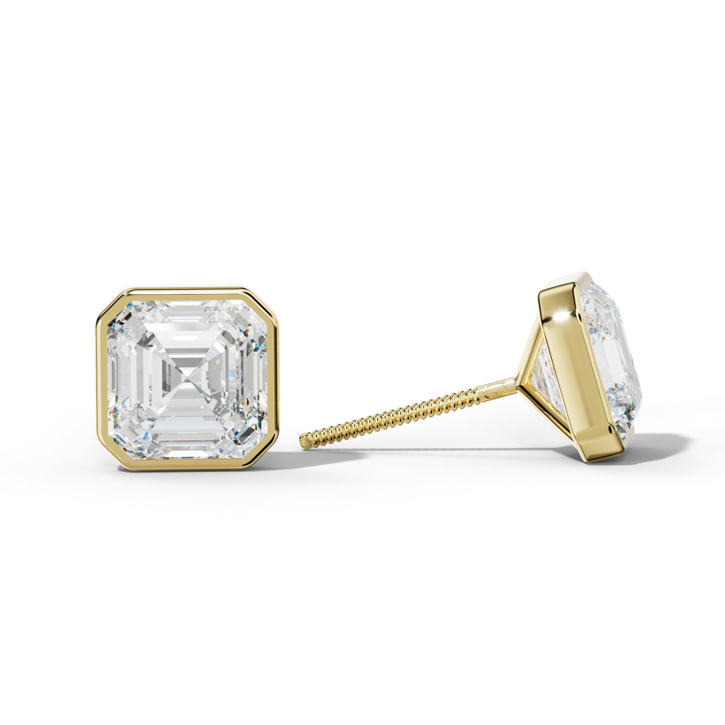 Asscher Diamond Stud Earrings With Martini Bezel Set - 1/2 - 18K White Gold