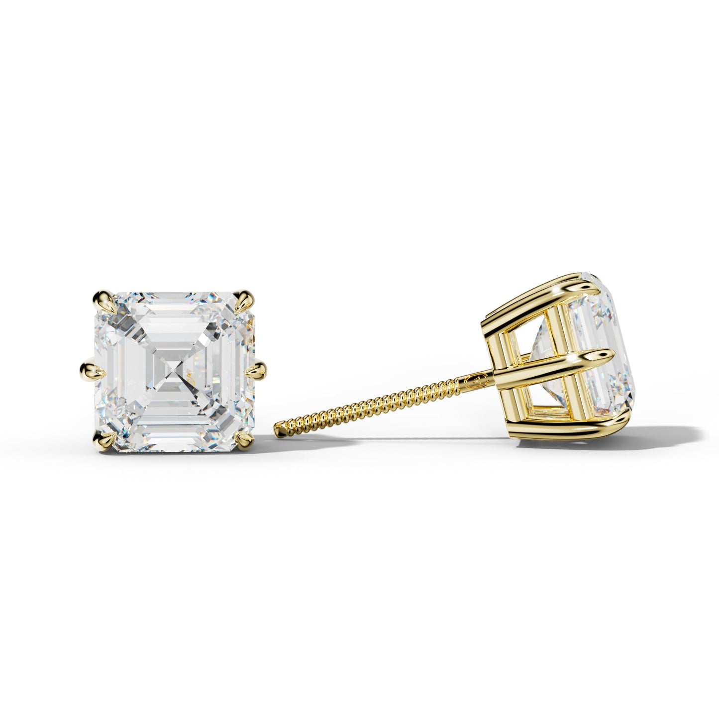 Asscher Diamond Stud Earrings With Six Prongs - 1/2 - 18K White Gold
